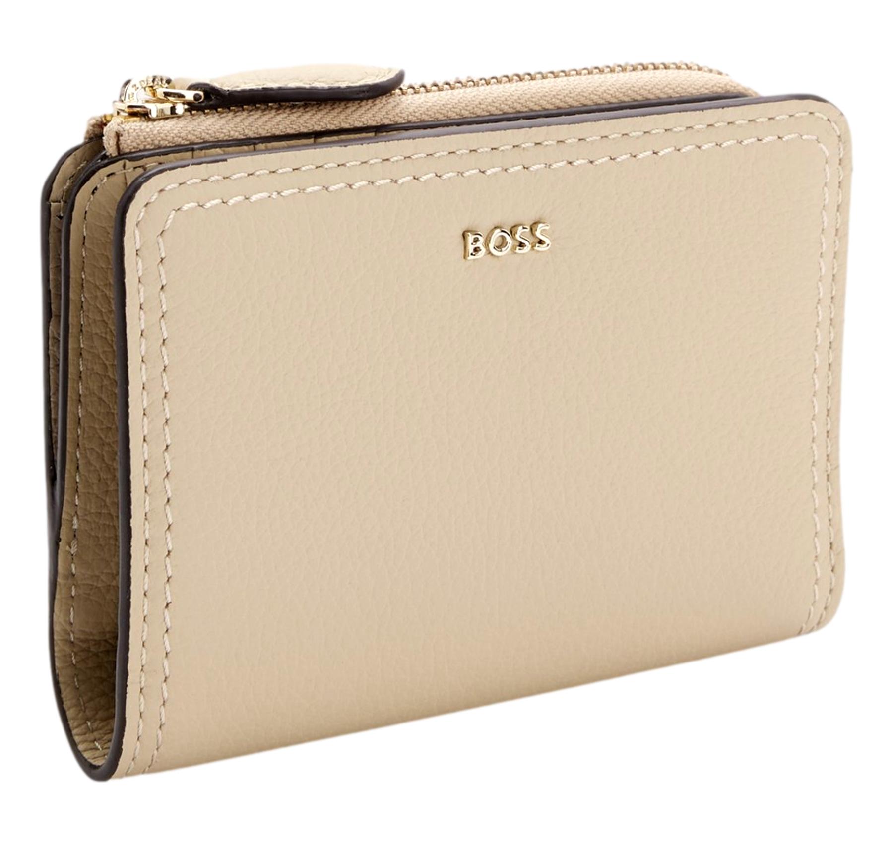 BOSS Portafoglio Donna Lenah Small Wallet 50558032 Pelle Martellata Colore Beige Chiaro
