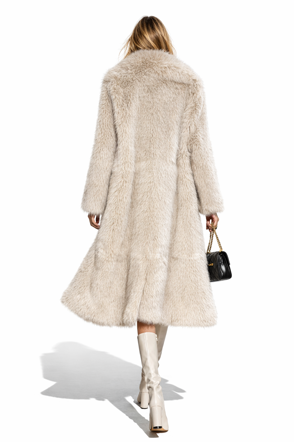 Kaos Cappotto Donna KASHA QI1CT006 Lungo Effetto Pelliccia Colore Chiaro