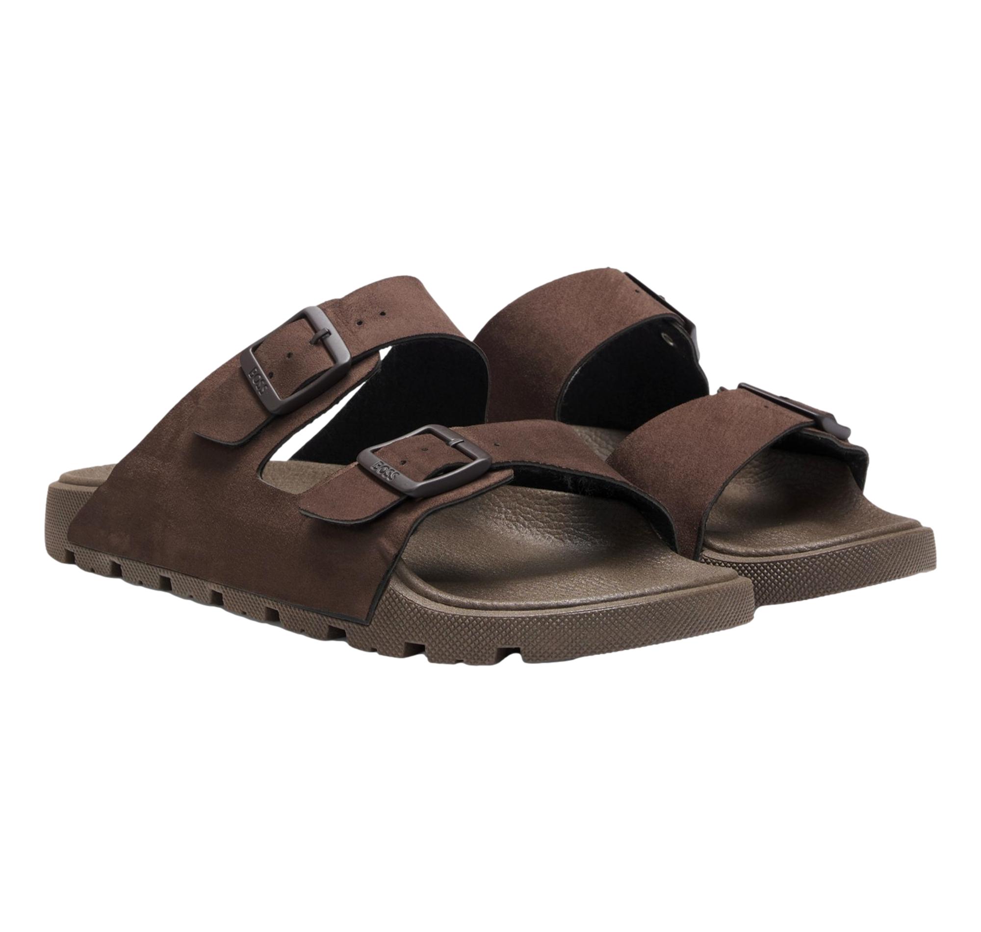 BOSS Sandali Uomo Slider Con Doppia Fascetta e Fibbie Con Logo Surfley Sand mf 50563157 Colore Marrone