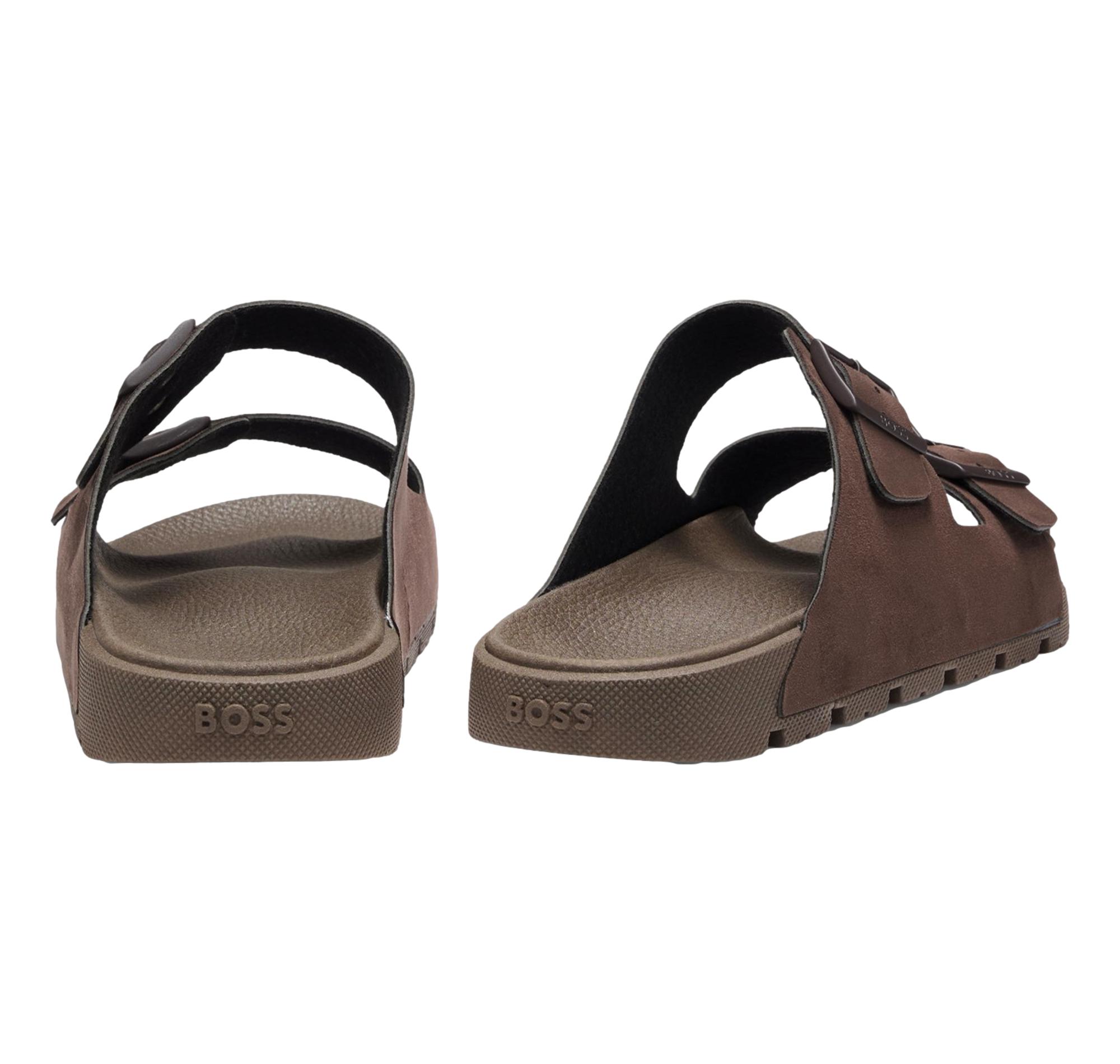 BOSS Sandali Uomo Slider Con Doppia Fascetta e Fibbie Con Logo Surfley Sand mf 50563157 Colore Marrone