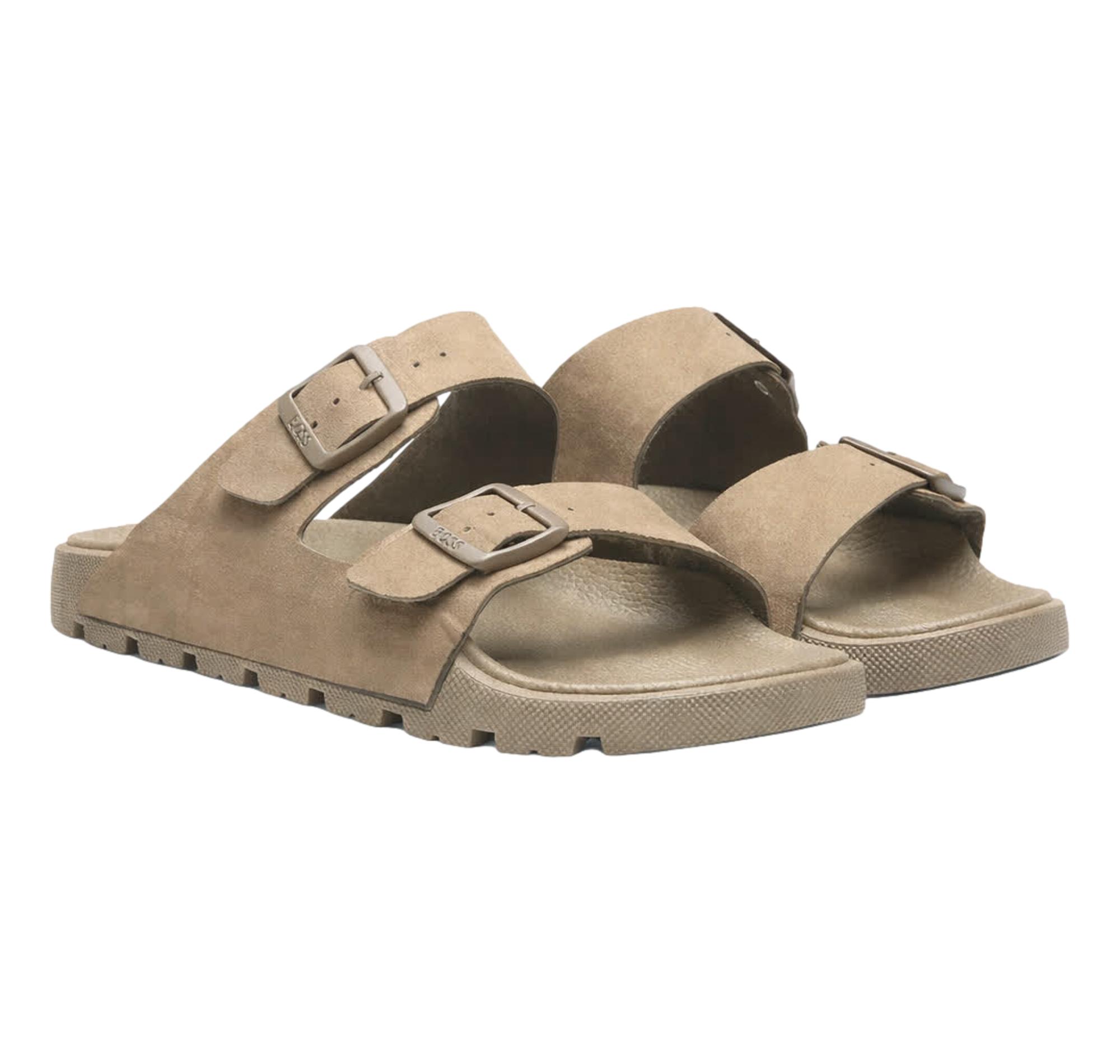 BOSS Sandali Uomo Slider Con Doppia Fascetta e Fibbie Con Logo Surfley Sand mf 50563157 Colore Beige