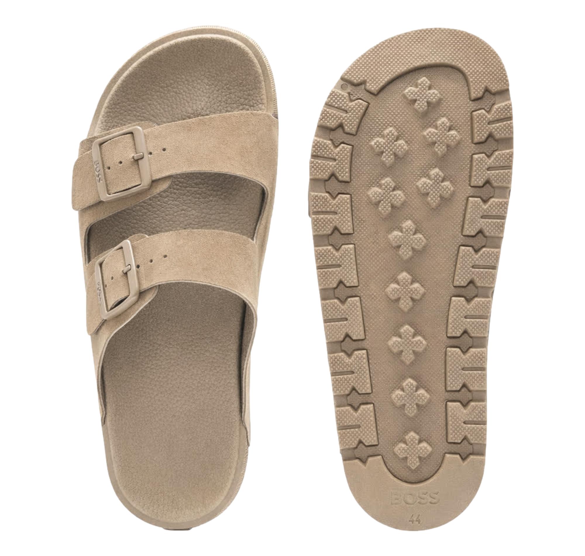 BOSS Sandali Uomo Slider Con Doppia Fascetta e Fibbie Con Logo Surfley Sand mf 50563157 Colore Beige