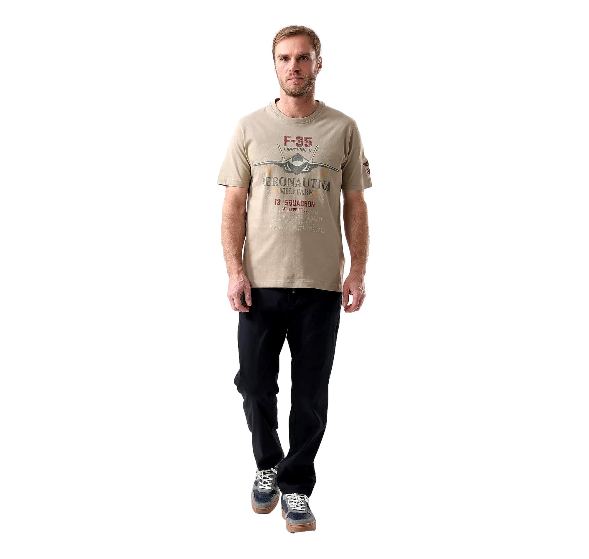 AERONAUTICA MILITARE T Shirt Uomo In Cotone Con Stampa F 35 TS2536UJ00641 Colore Beige