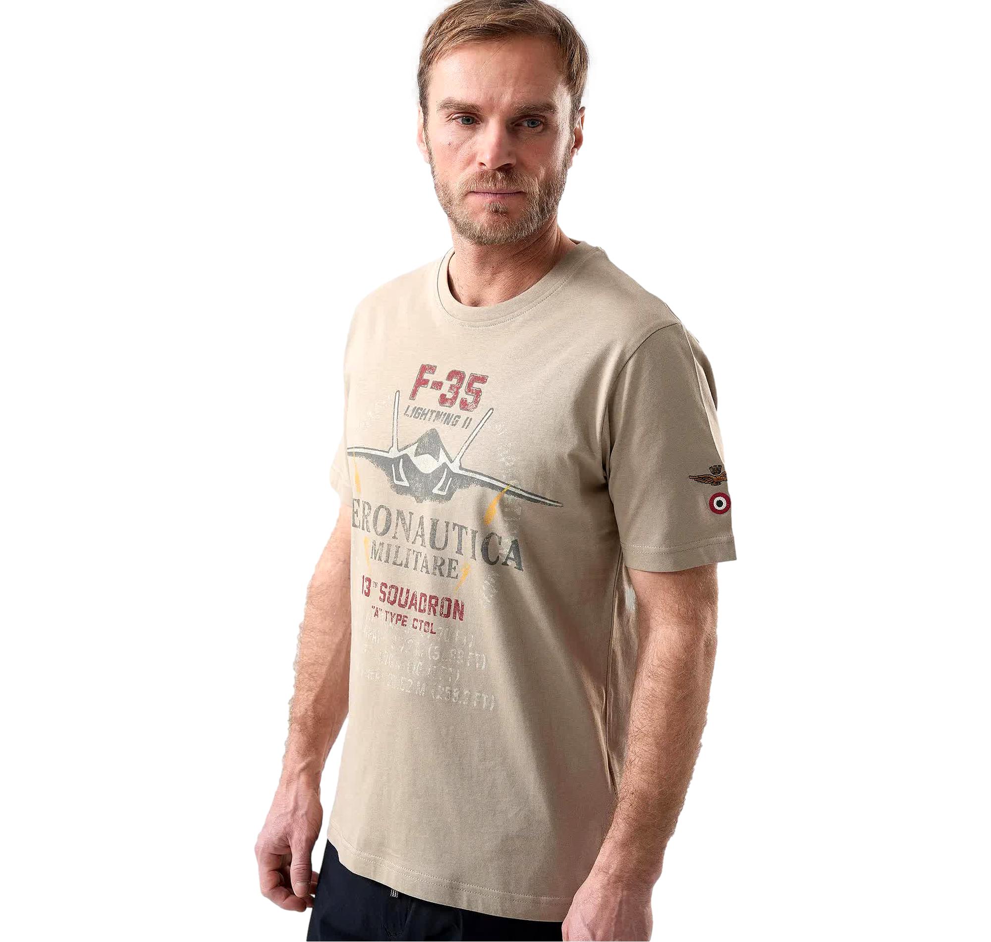 AERONAUTICA MILITARE T Shirt Uomo In Cotone Con Stampa F 35 TS2536UJ00641 Colore Beige