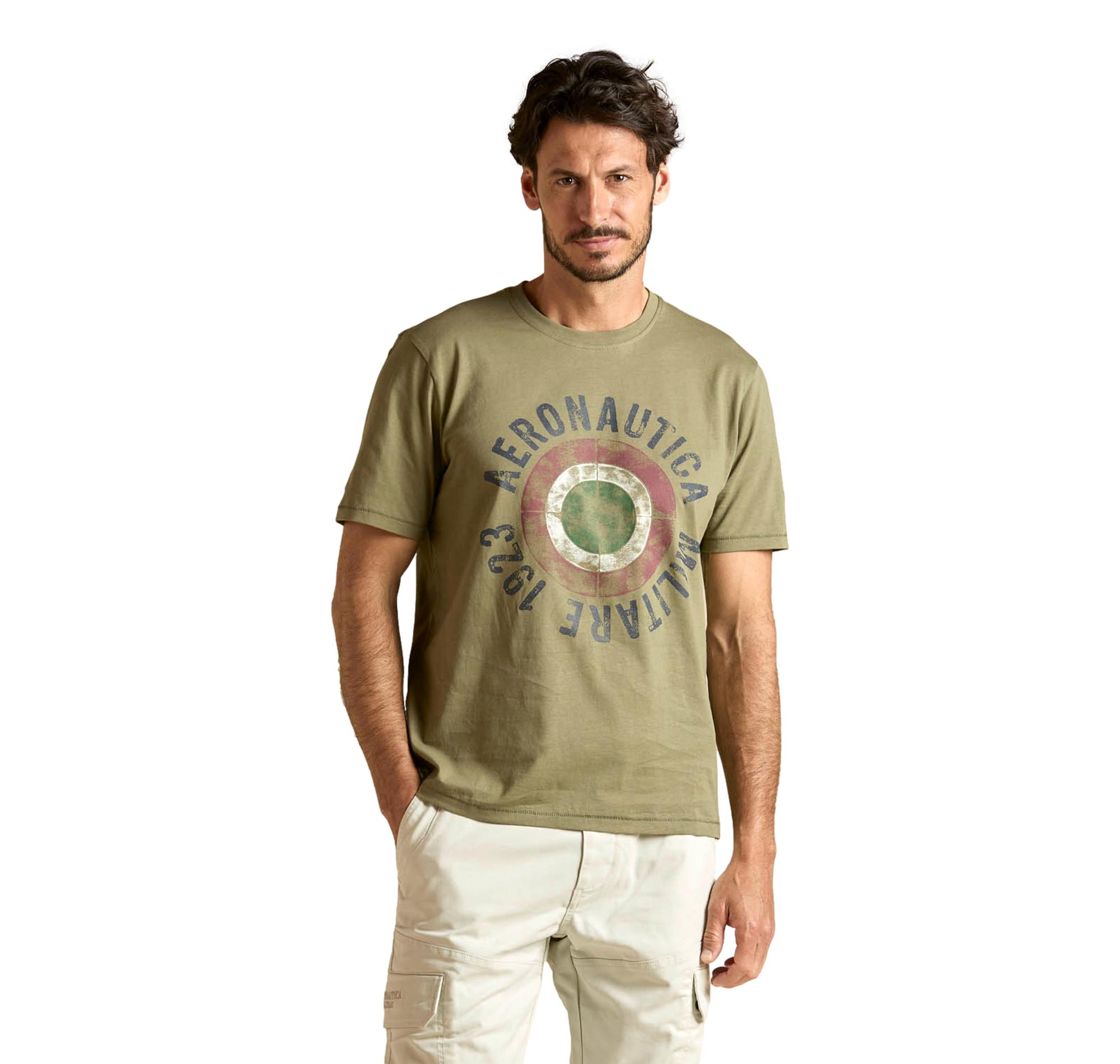 AERONAUTICA MILITARE T Shirt Uomo In Cotone Con Coccarda Tricolore TS2538UJ00727 Colore Verde