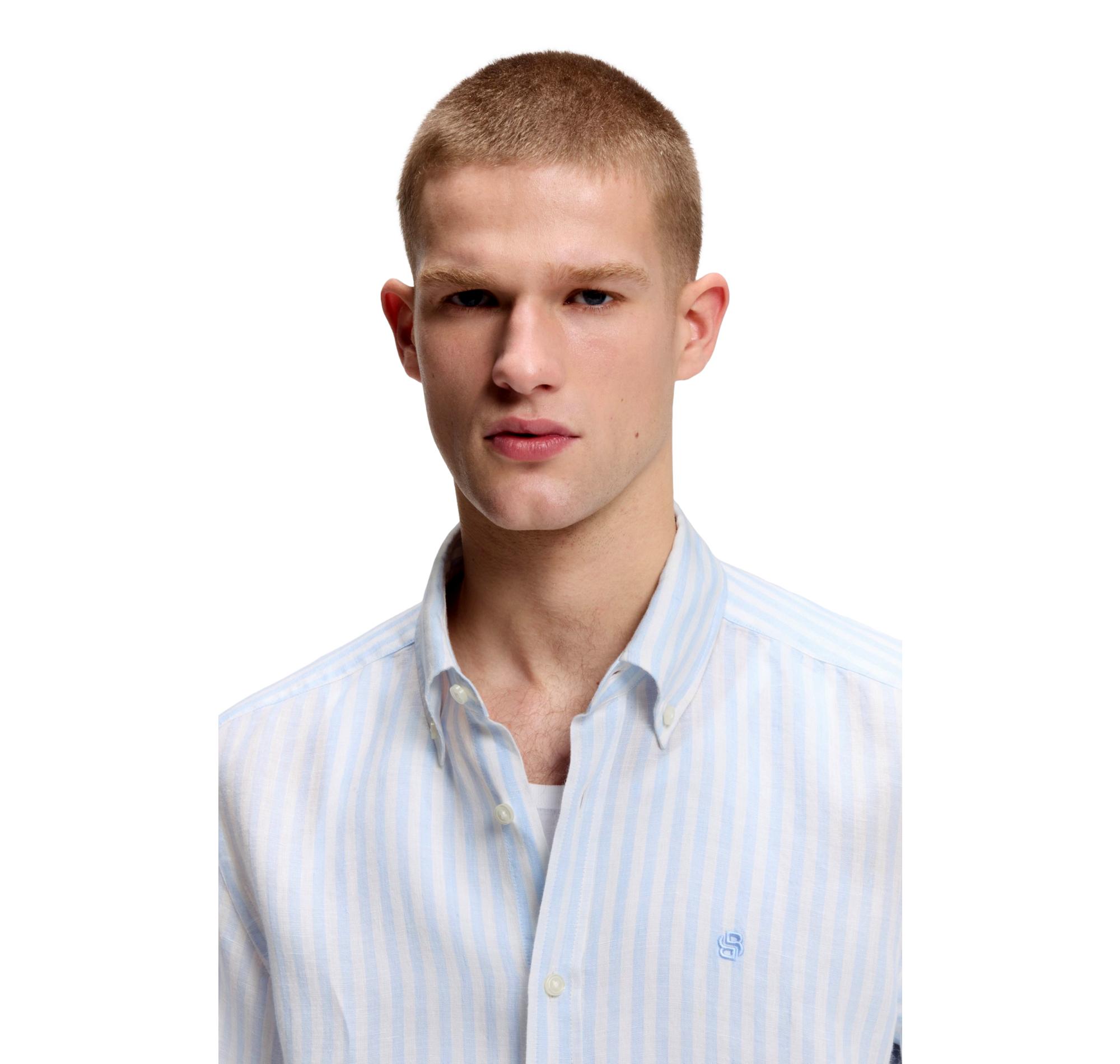 BOSS Camicia Uomo Regular Fit In Lino A Righe H LIAM BD E C1 261 50560595 Colore Righe Azzurre