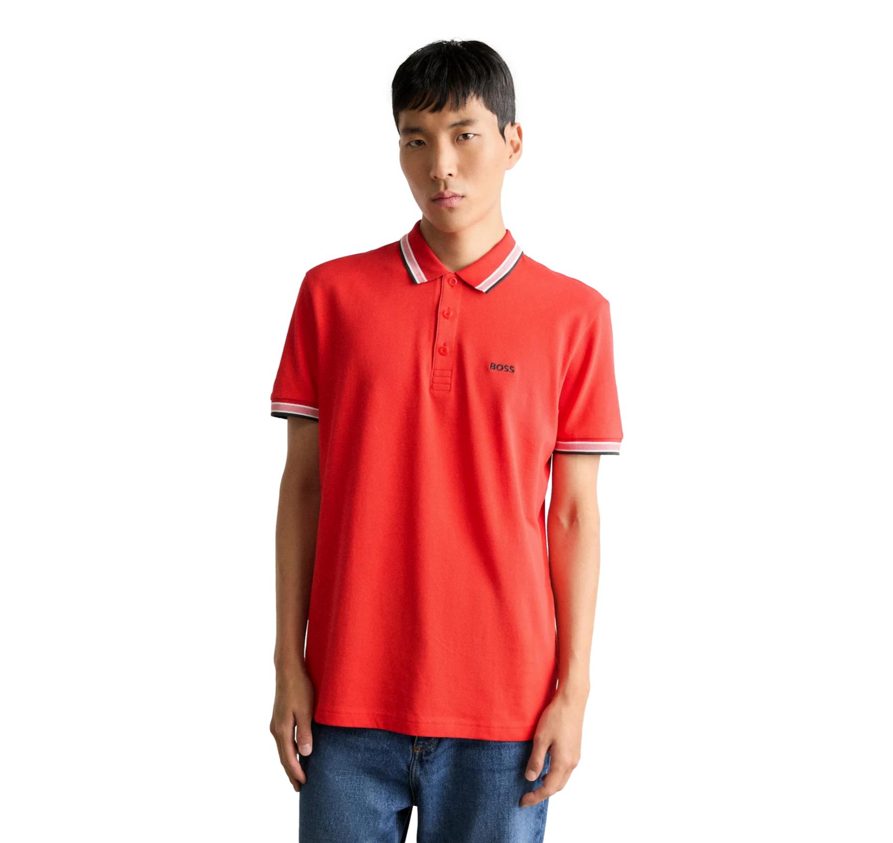 BOSS Polo Uomo Paddy In Pique Di Cotone Regular Fit 50469055 Colore Rosso