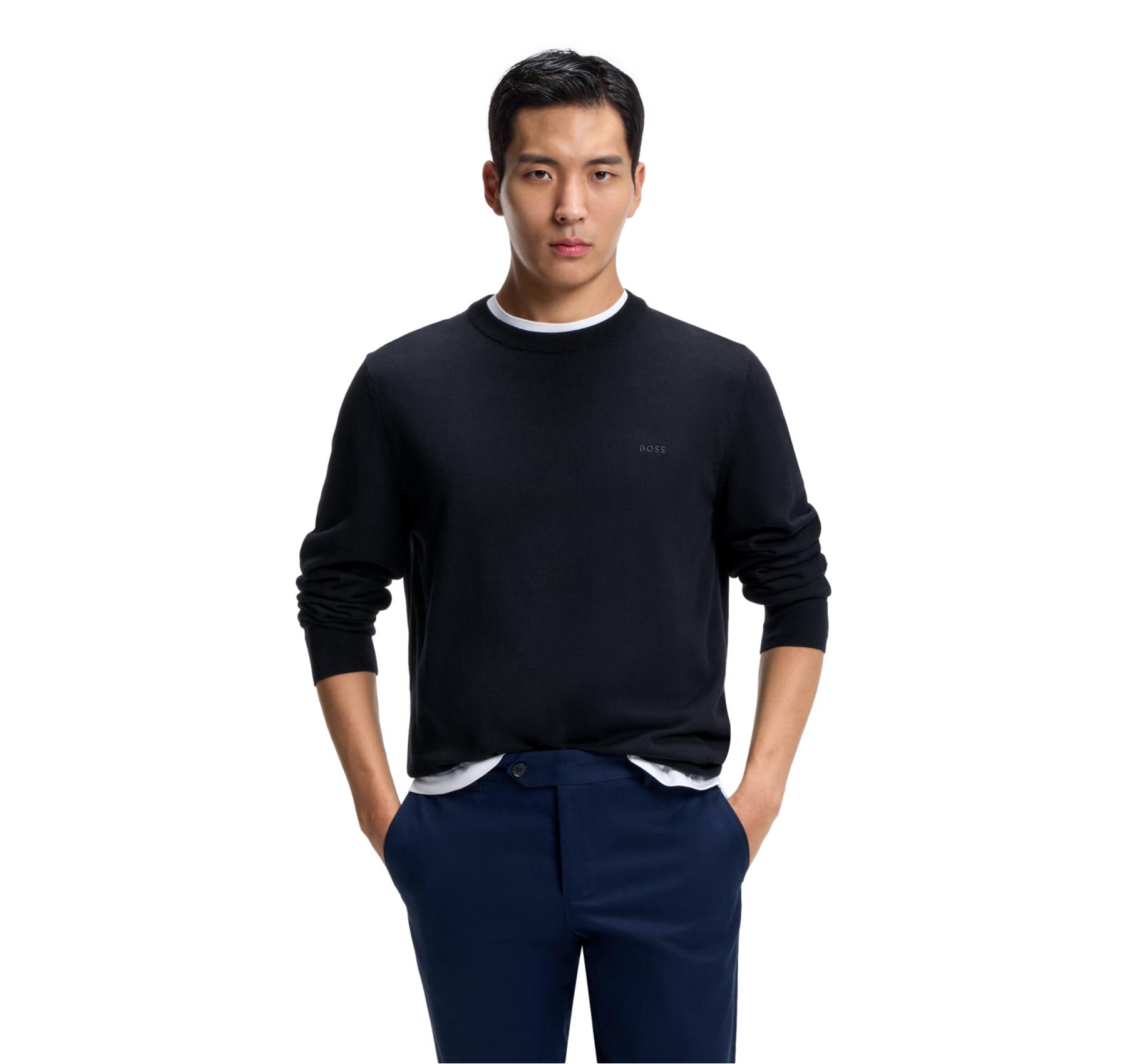 BOSS Maglione Uomo Cotone Girocollo Regular Fit Blu Scuro Upacas-L 50556344