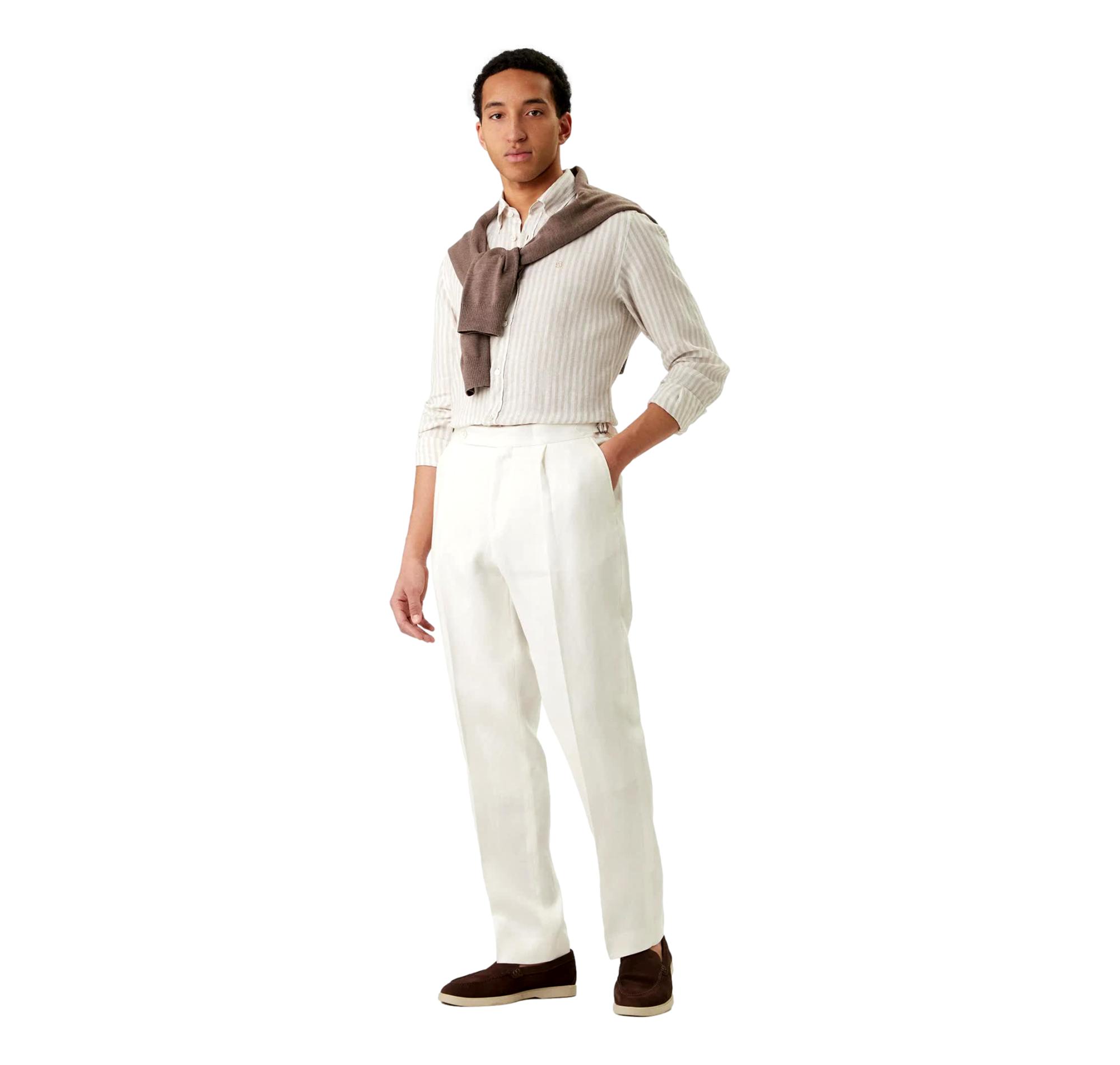 BOSS Camicia Uomo Regular Fit In Lino A Righe H LIAM BD E C1 261 50560595 Colore Righe Beige