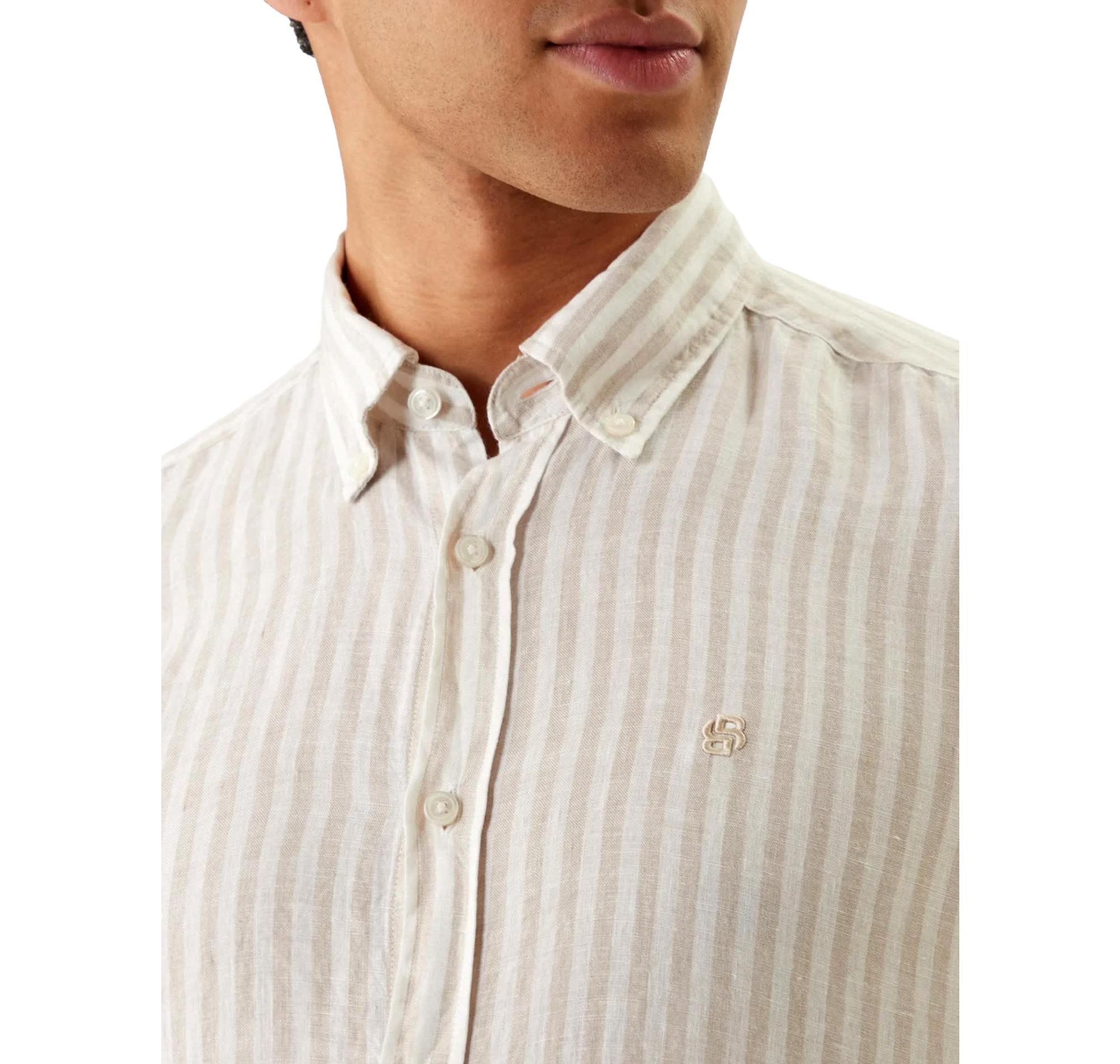 BOSS Camicia Uomo Regular Fit In Lino A Righe H LIAM BD E C1 261 50560595 Colore Righe Beige