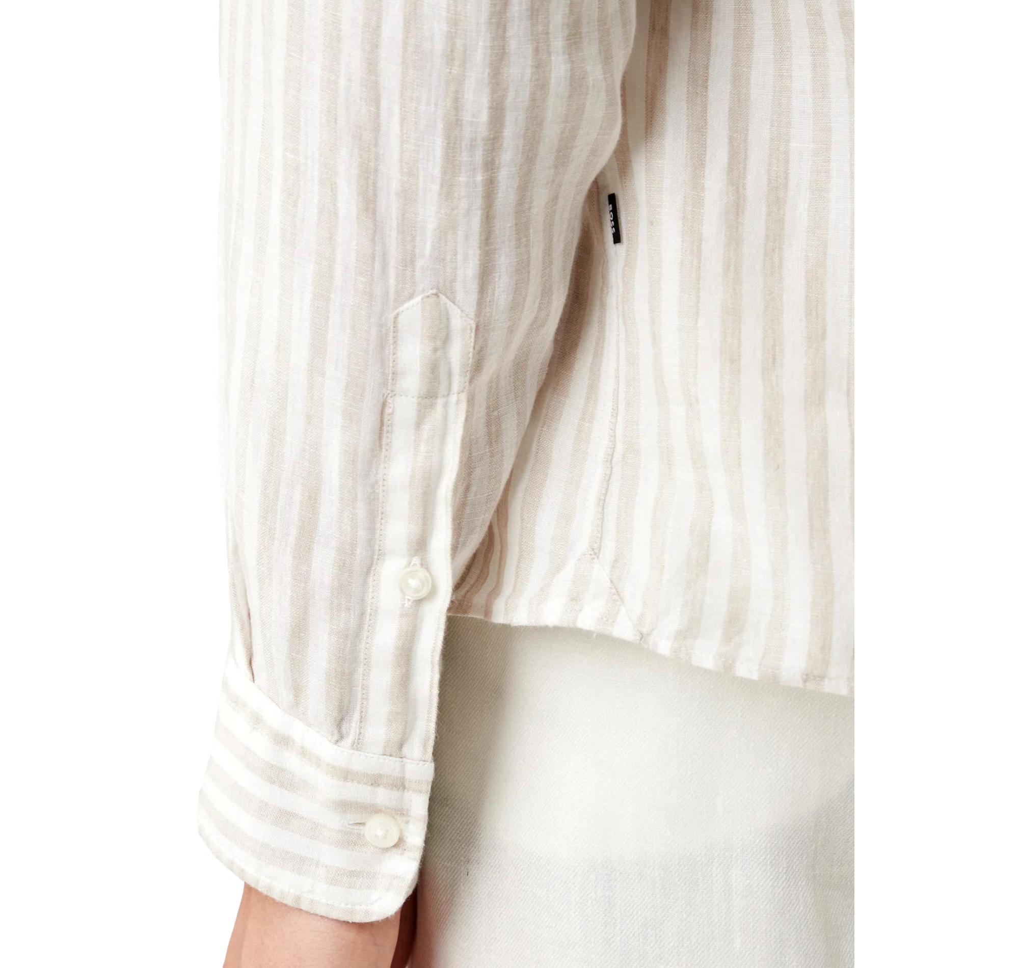 BOSS Camicia Uomo Regular Fit In Lino A Righe H LIAM BD E C1 261 50560595 Colore Righe Beige