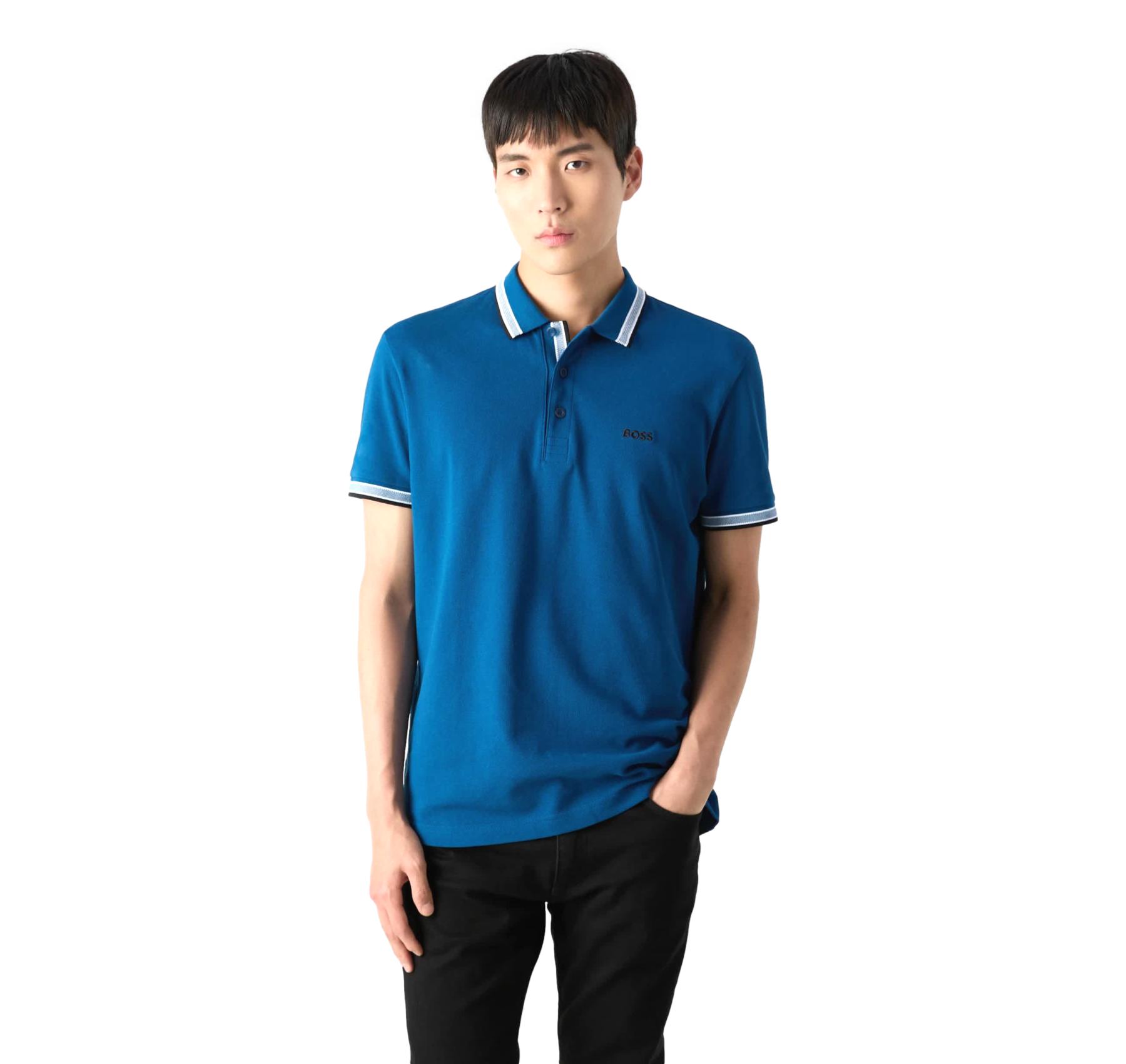 BOSS Polo Uomo Paddy In Pique Di Cotone Regular Fit 50469055 Colore Blu