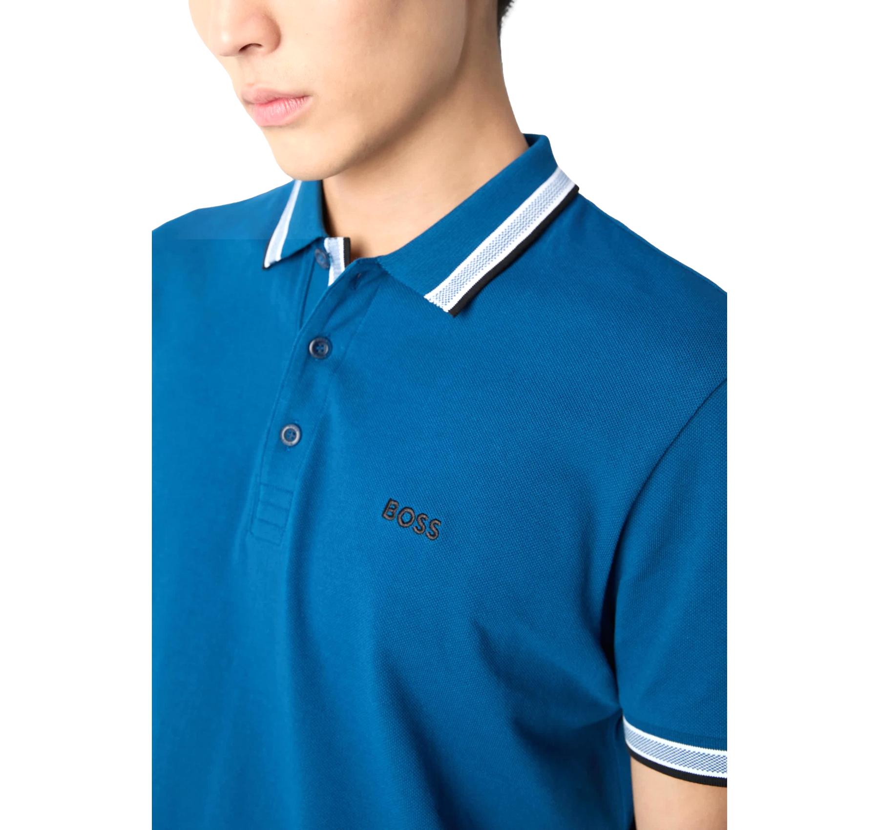 BOSS Polo Uomo Paddy In Pique Di Cotone Regular Fit 50469055 Colore Blu