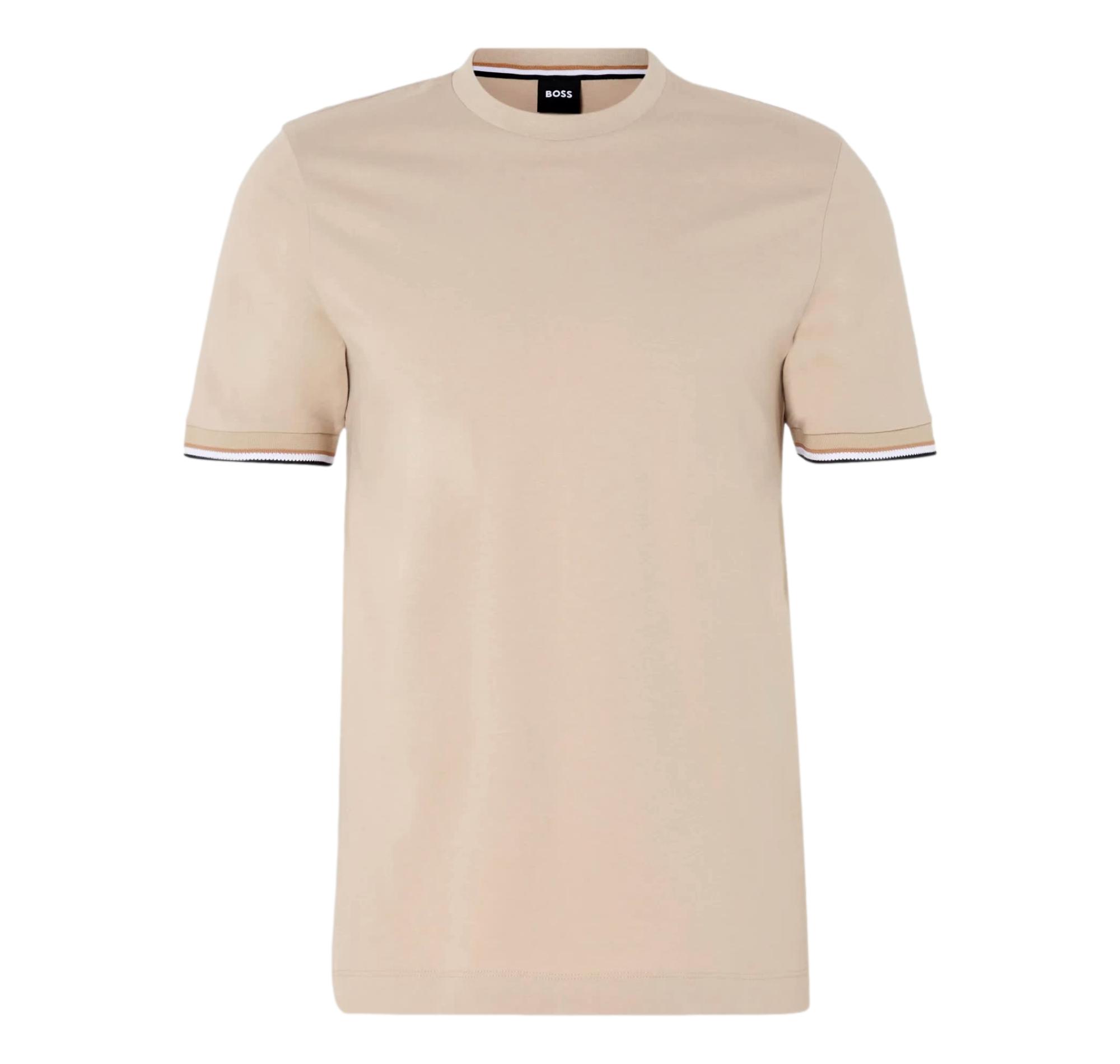 BOSS T Shirt Uomo In Jersey Di Cotone Con Righe Sul Fondo Manica Thompson 04 50501097 Colore Beige 286