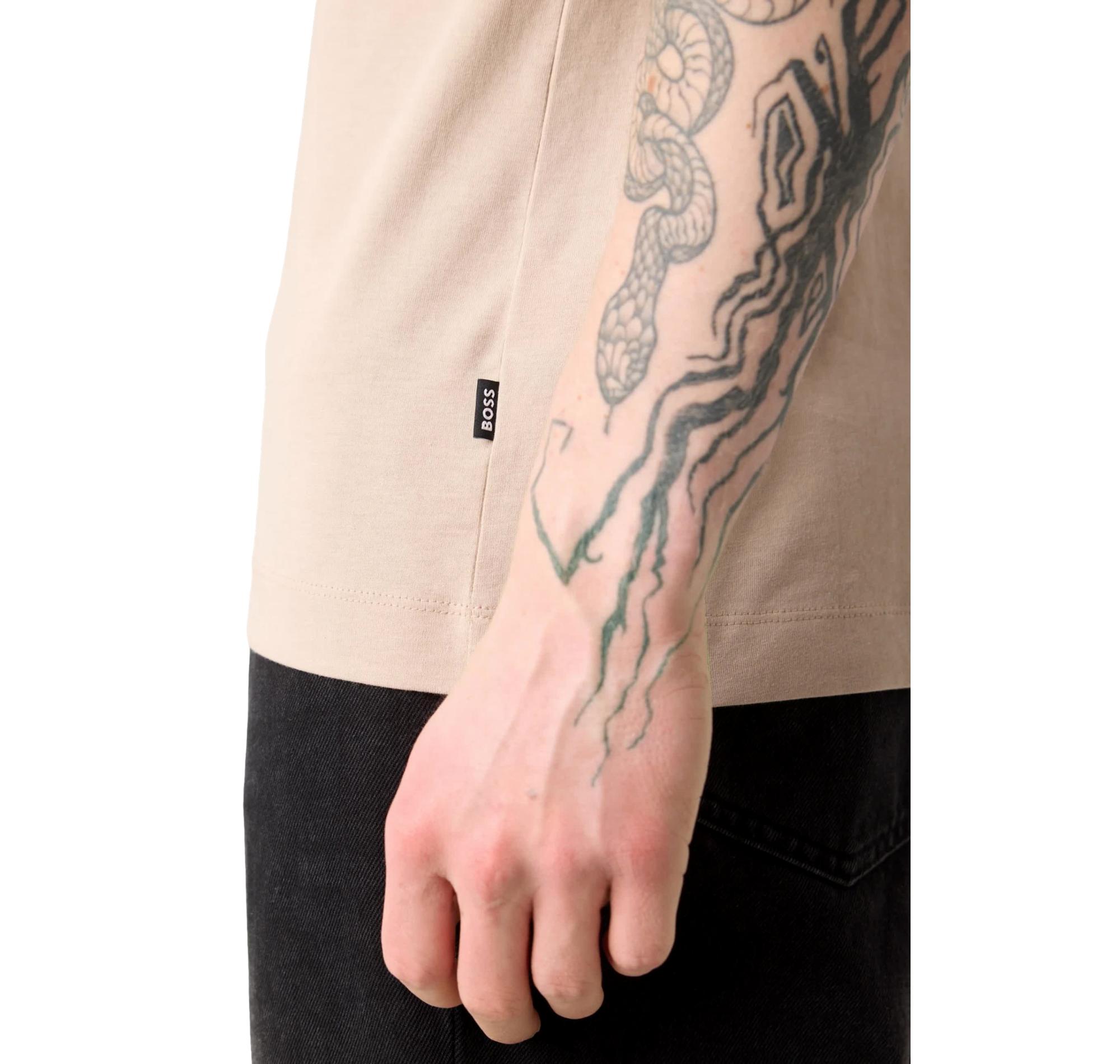 BOSS T Shirt Uomo In Jersey Di Cotone Con Righe Sul Fondo Manica Thompson 04 50501097 Colore Beige 286