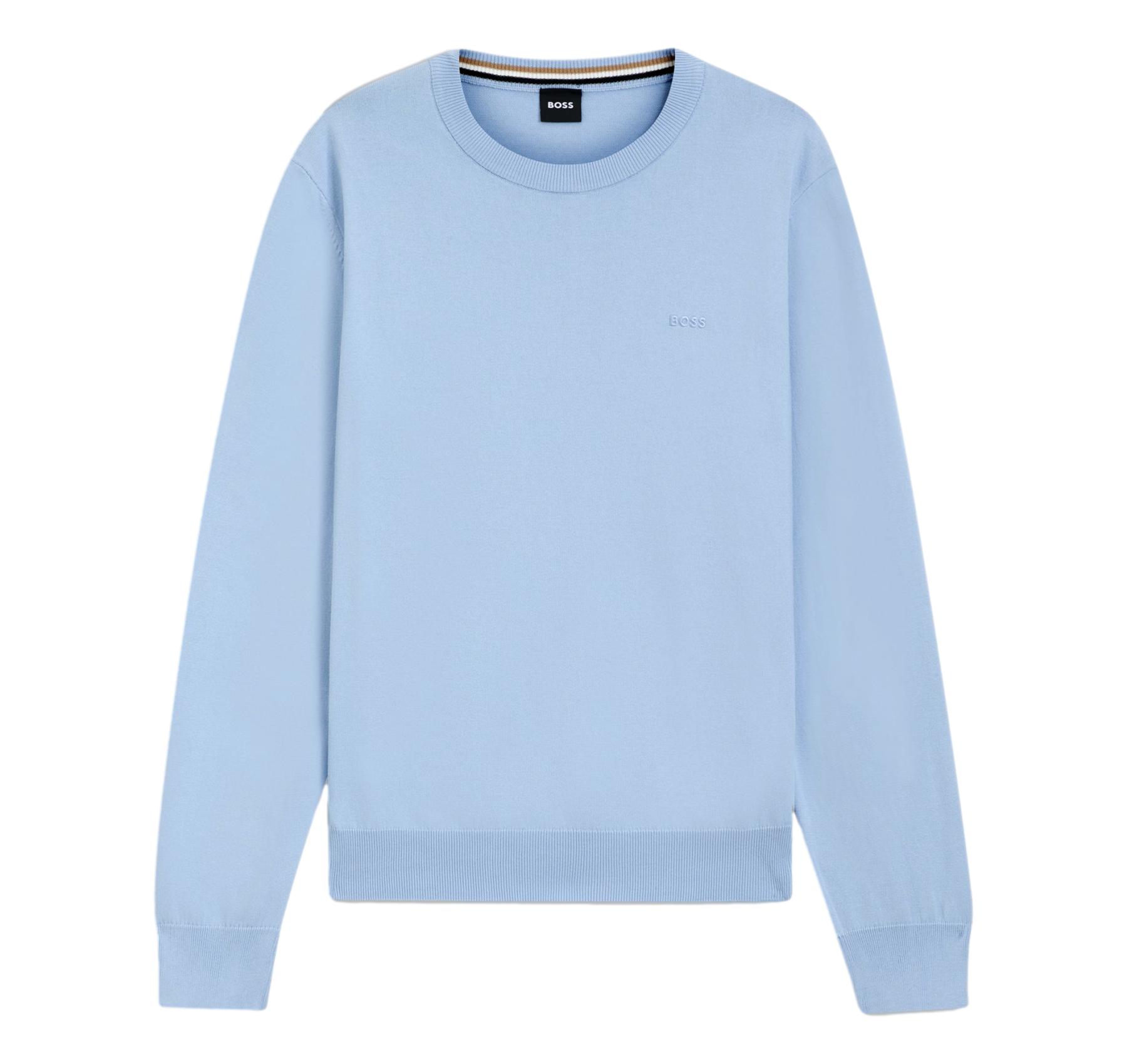 BOSS Maglione Uomo Cotone Girocollo Regular Fit Celeste Upacas-L 50556344