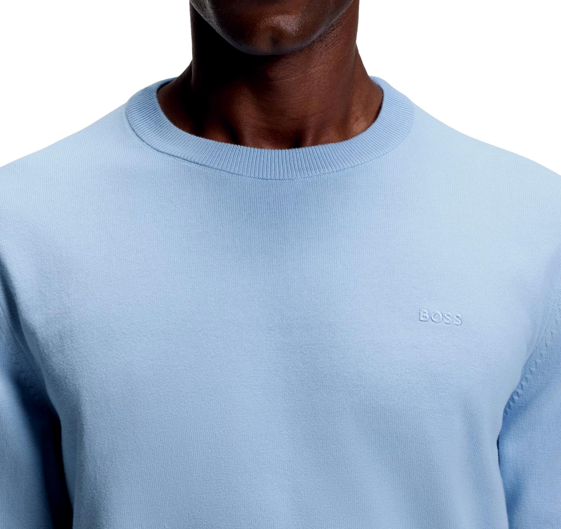 BOSS Maglione Uomo Cotone Girocollo Regular Fit Celeste Upacas-L 50556344