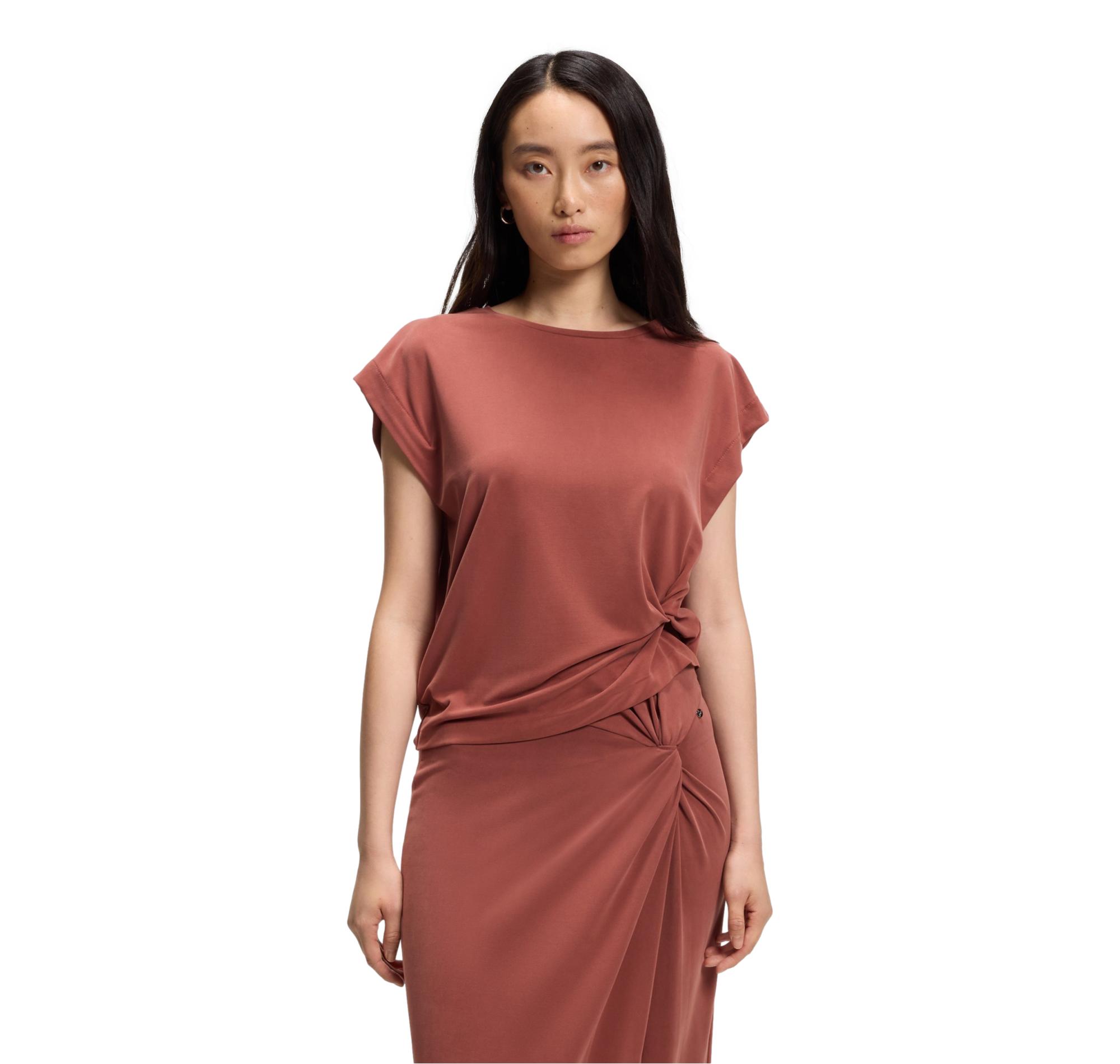 BOSS T Shirt Donna In Jersey Con Dettaglio Twist Laterale C Ebony 50553458 Colore Rosso Mattone