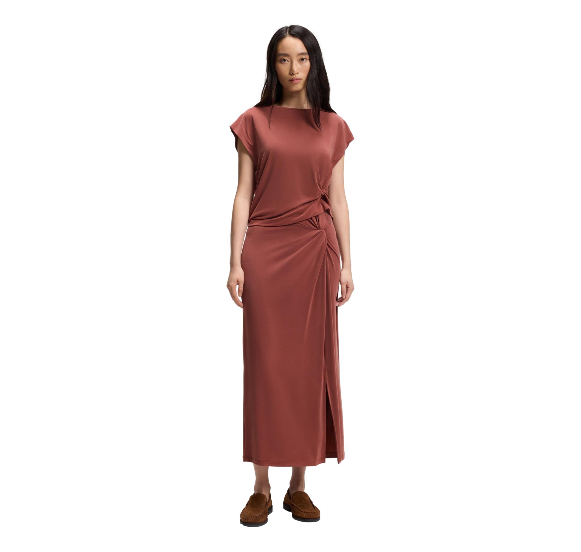 BOSS T Shirt Donna In Jersey Con Dettaglio Twist Laterale C Ebony 50553458 Colore Rosso Mattone