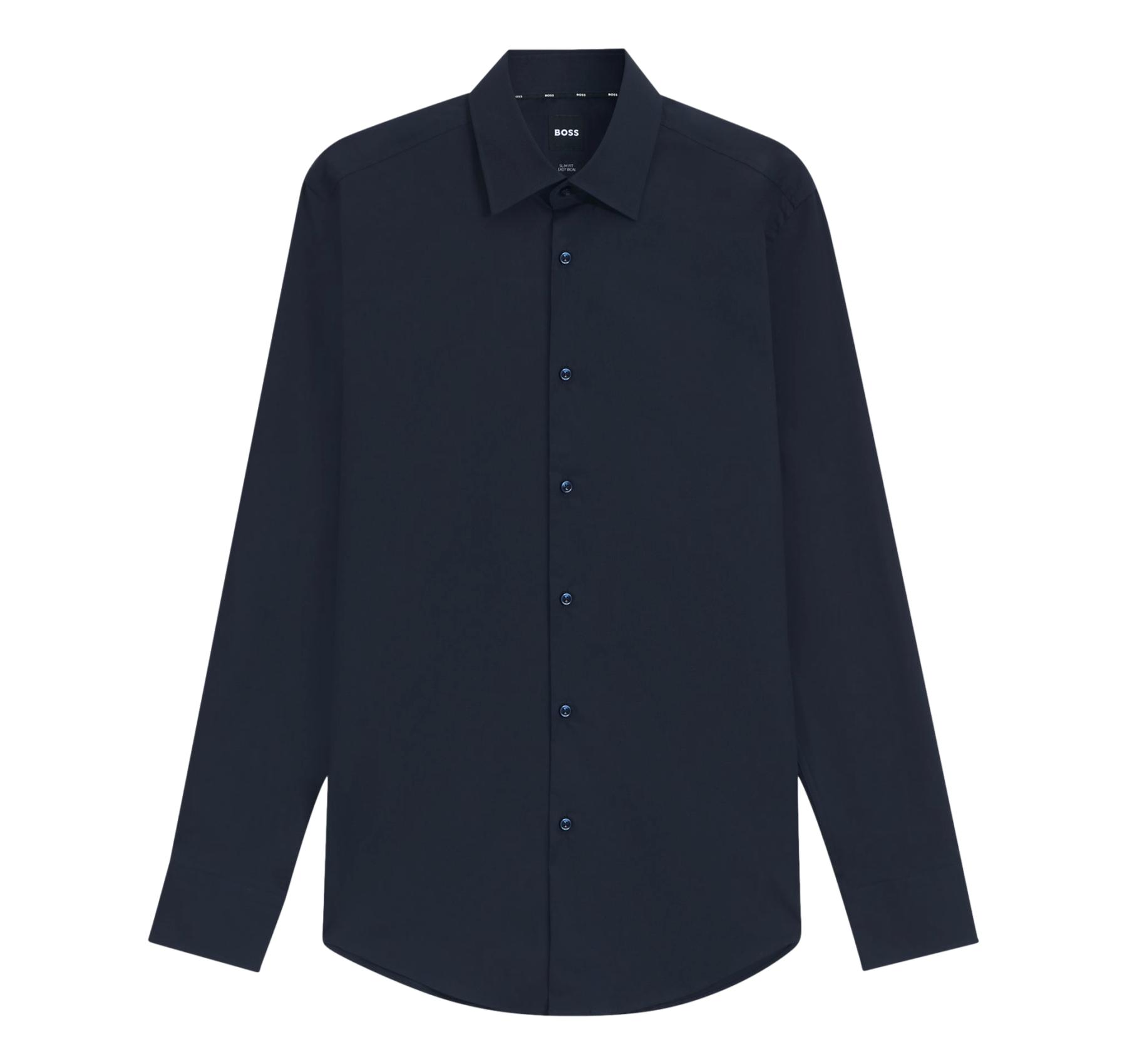 BOSS Camicia Uomo Slim Fit Blu Scuro Popeline Stretch H-HANK-Kent-C1-214 50469345