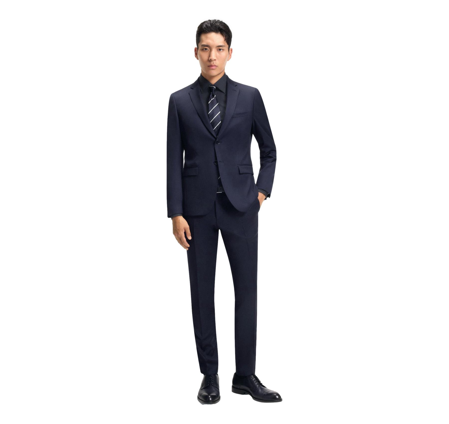 BOSS Camicia Uomo Slim Fit Blu Scuro Popeline Stretch H-HANK-Kent-C1-214 50469345