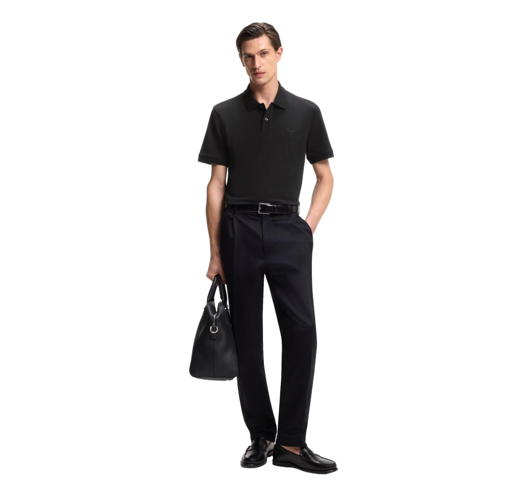 BOSS Polo Uomo Pallas 50553564 Nero Cotone Pique Regular Fit