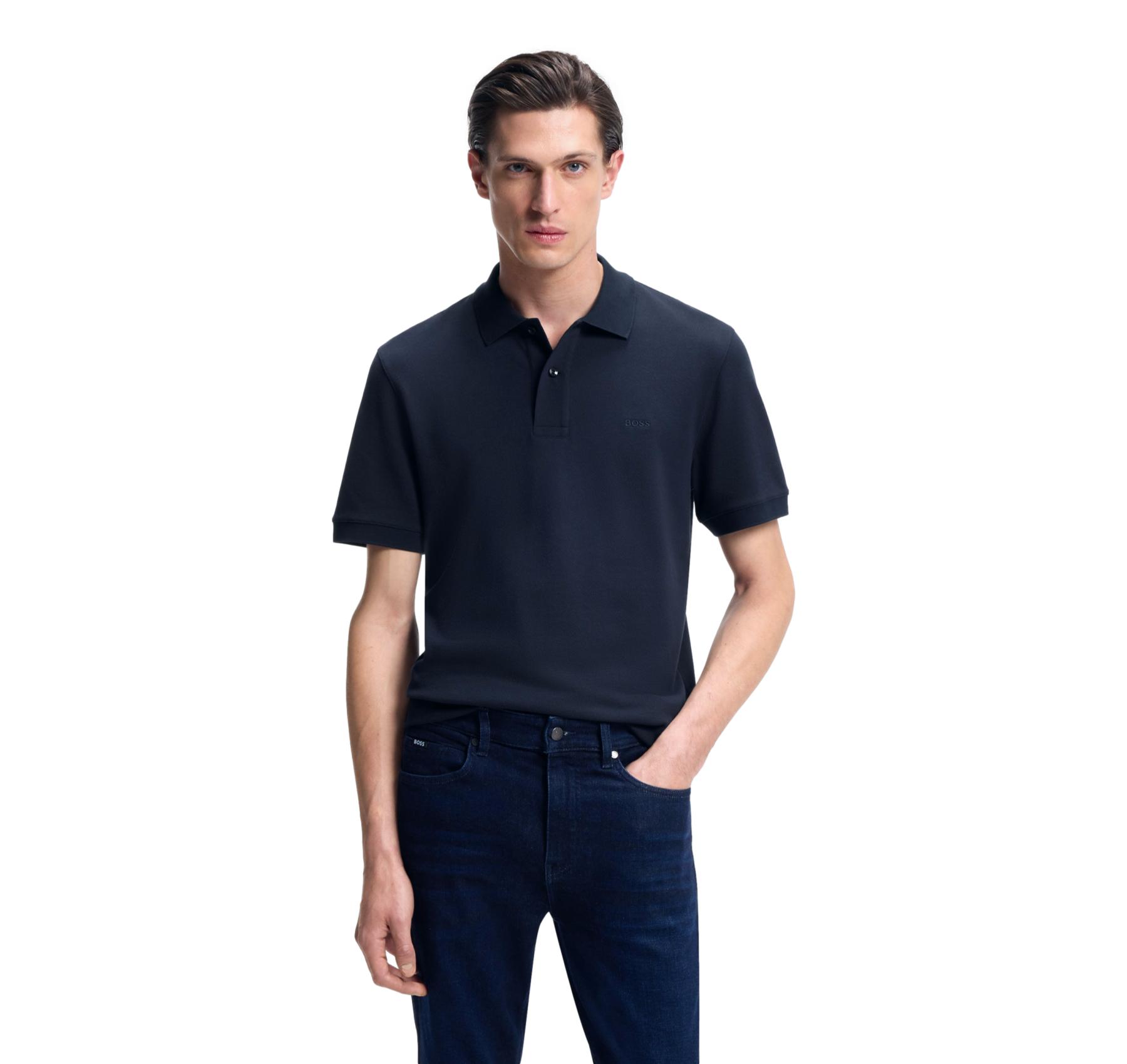 BOSS Polo Uomo Pallas 50553564 Blu Cotone Pique Regular Fit