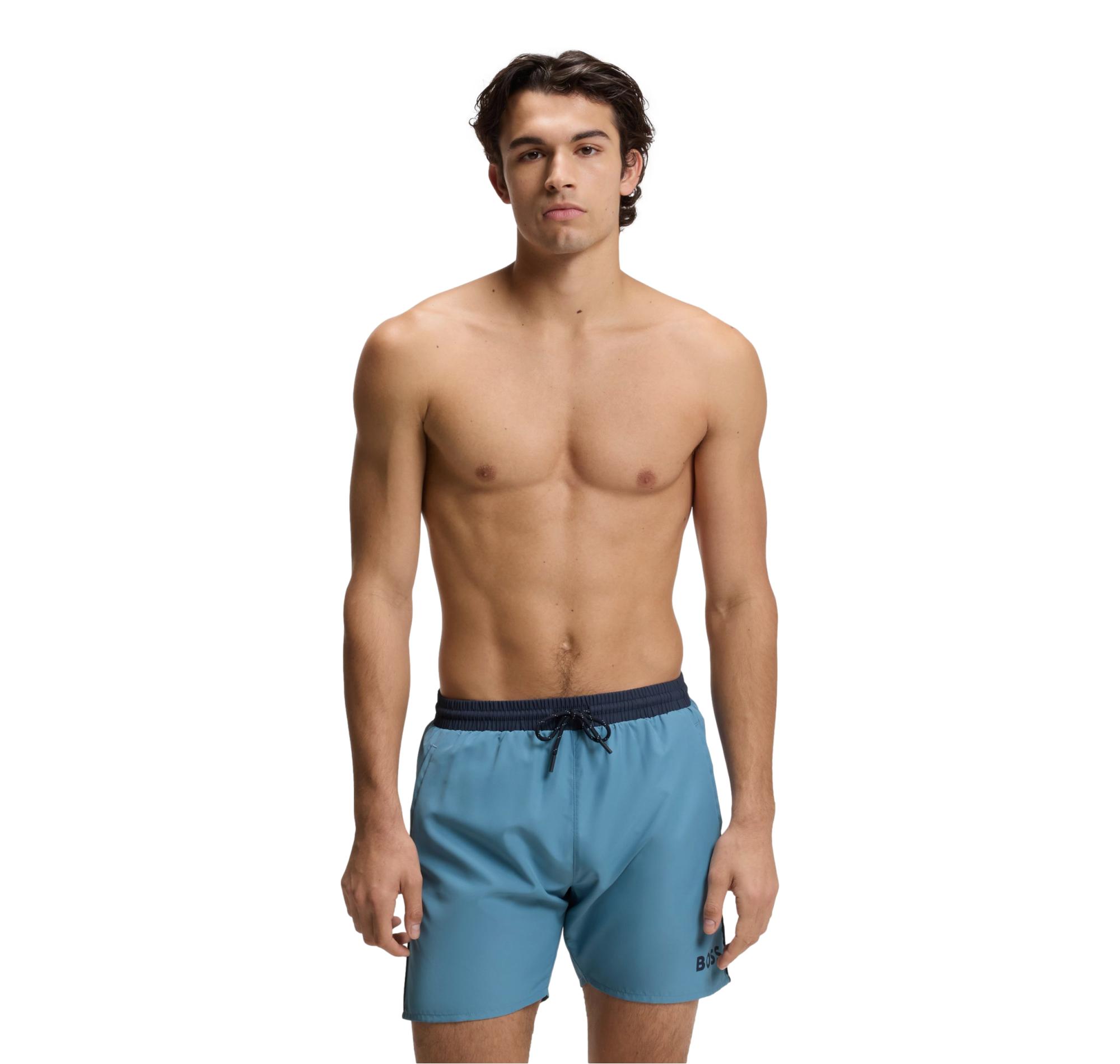 BOSS Boxer Uomo Da Mare Ad Asciugatura Rapida Con Logo Stampato Starfish 50514429 Colore Celeste Scuro