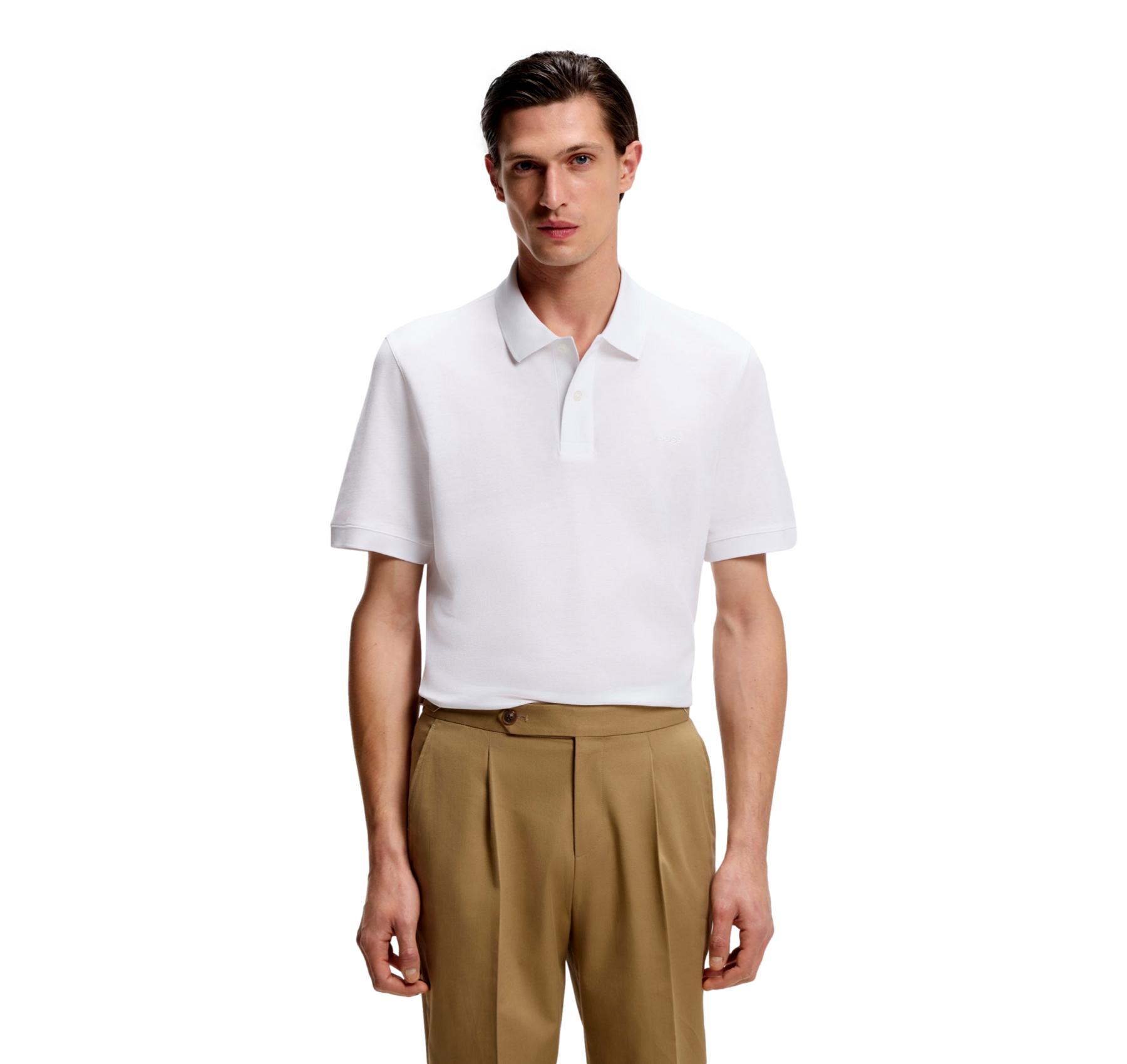 BOSS Polo Uomo Pallas 50553564 Bianco Cotone Pique Regular Fit
