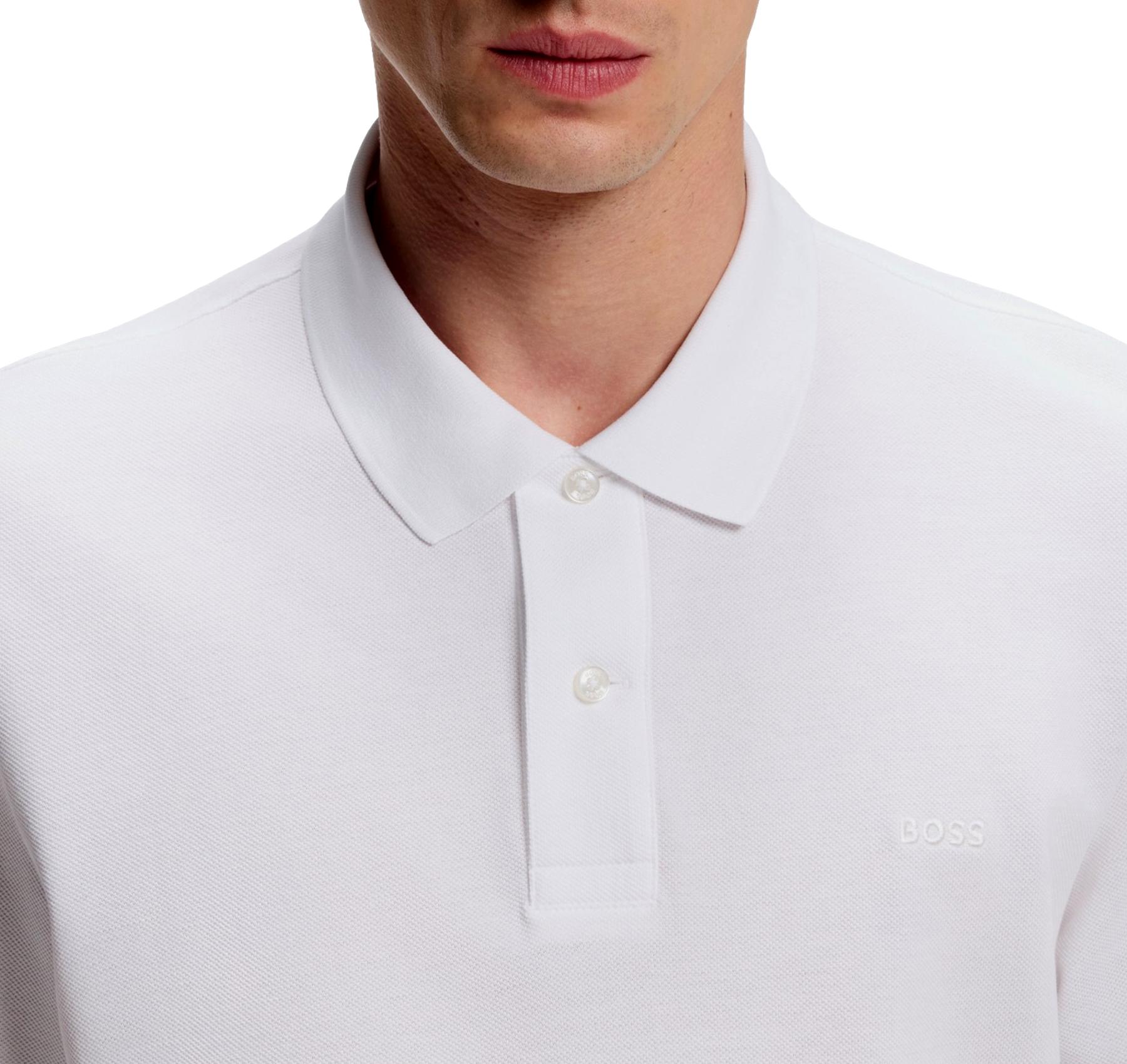 BOSS Polo Uomo Pallas 50553564 Bianco Cotone Pique Regular Fit