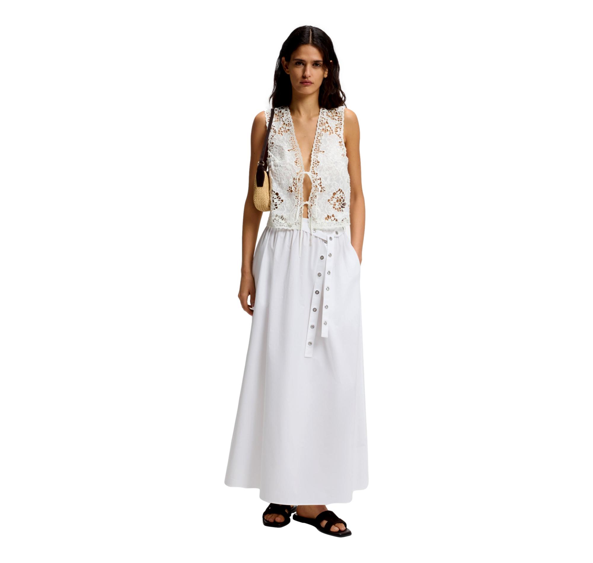 BOSS Gonna Donna Maxi In Popeline Di Cotone Con Cintura Ad Occhielli C Vidol 50559088 Colore Bianco