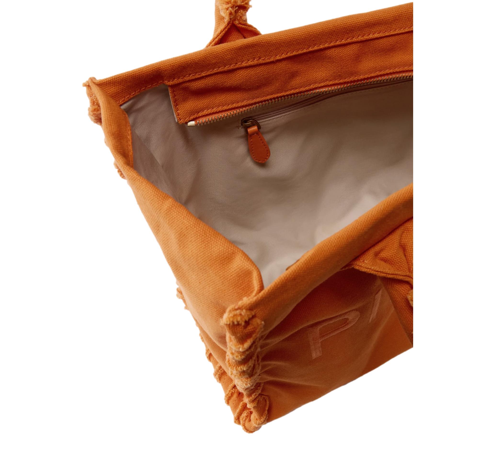 PINKO Borsa Donna Shopper Media Beach In Canvas Con Logo Dettagli Sfrangiati 106673 Colore Arancio A76