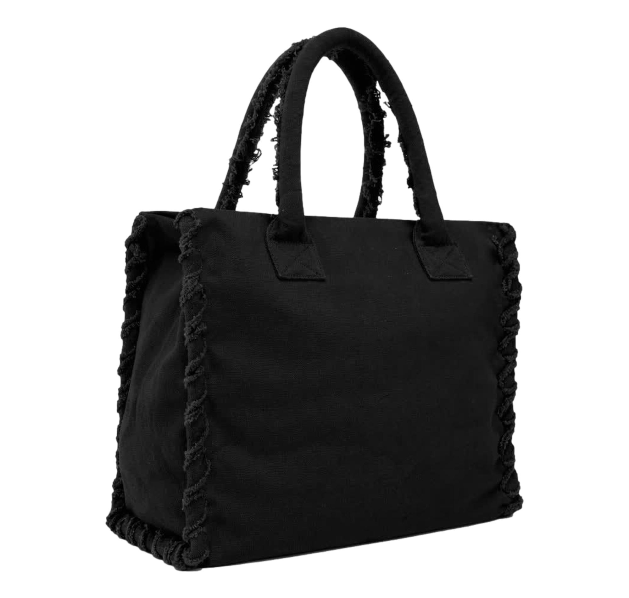 PINKO Borsa Donna Shopper Media Beach In Canvas Con Logo Dettagli Sfrangiati 106673 Colore Nero Z99
