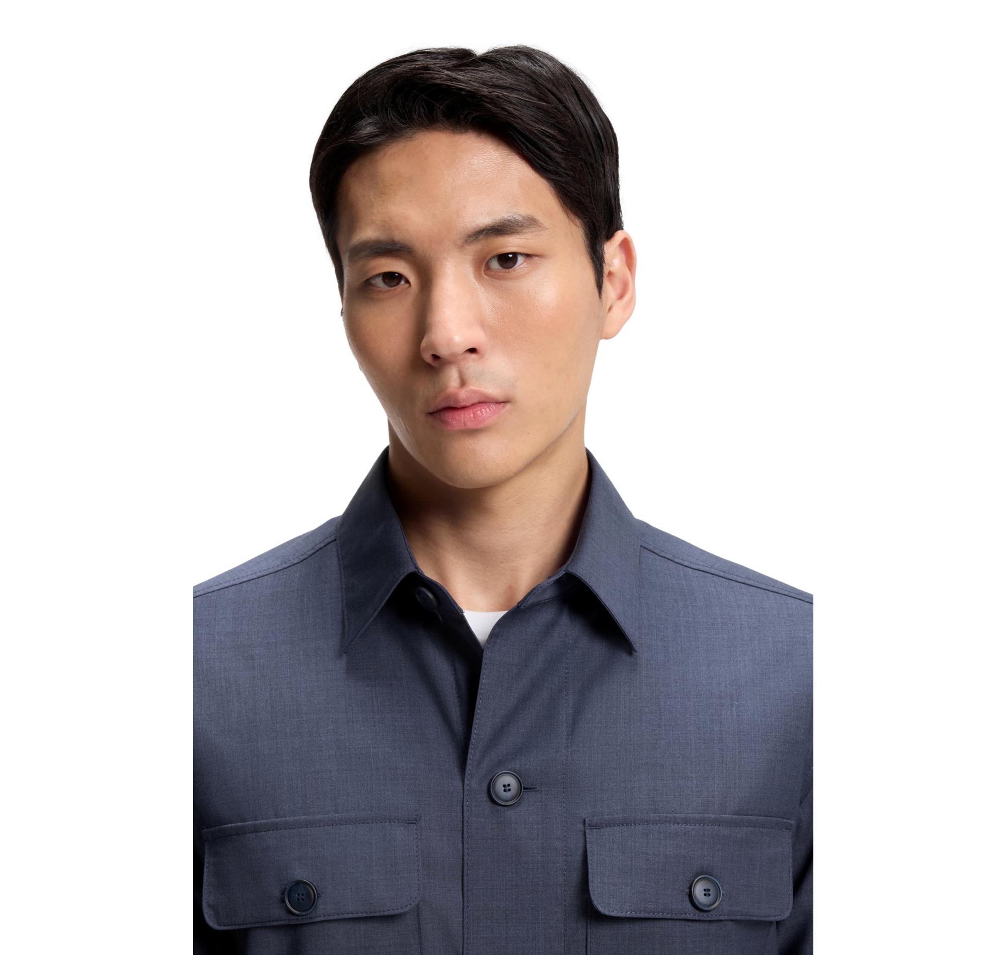 BOSS Sovracamicia Uomo Relaxed Fit In Lana Vergine Lavabile P Carper OS WG 262 50561628 Colore Blu