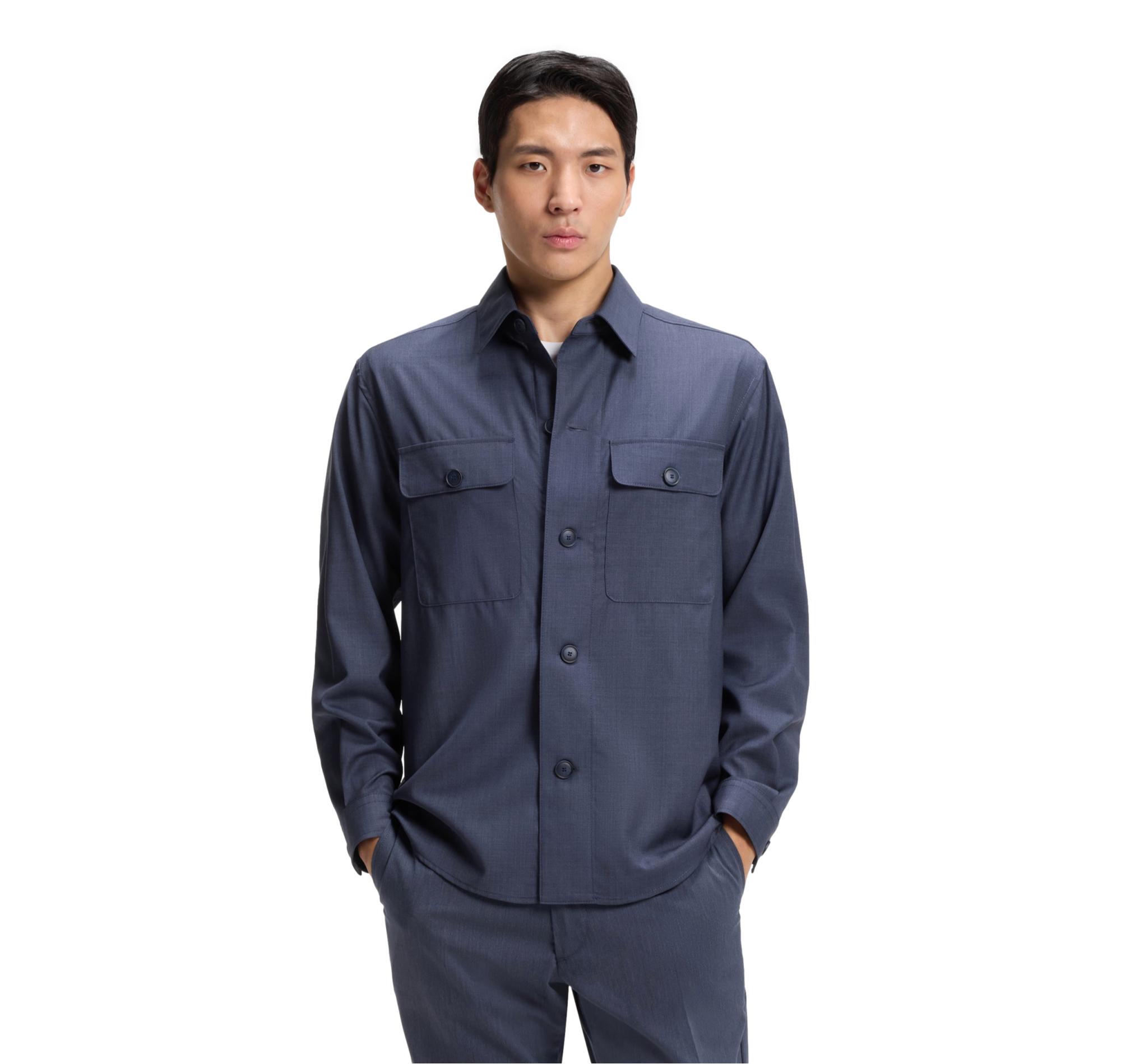 BOSS Sovracamicia Uomo Relaxed Fit In Lana Vergine Lavabile P Carper OS WG 262 50561628 Colore Blu