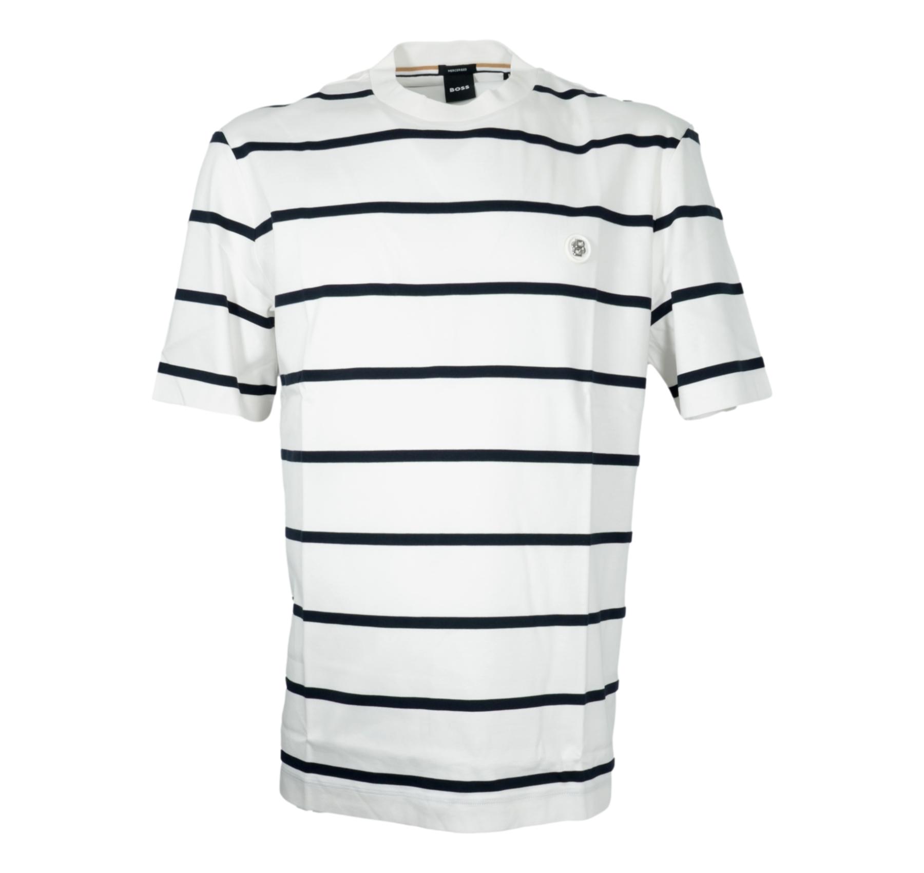 BOSS T Shirt Uomo In Cotone Mercerizzato Con Monogramma Double B C Taut 01 50555844 Colore Bianco a Righe Nere