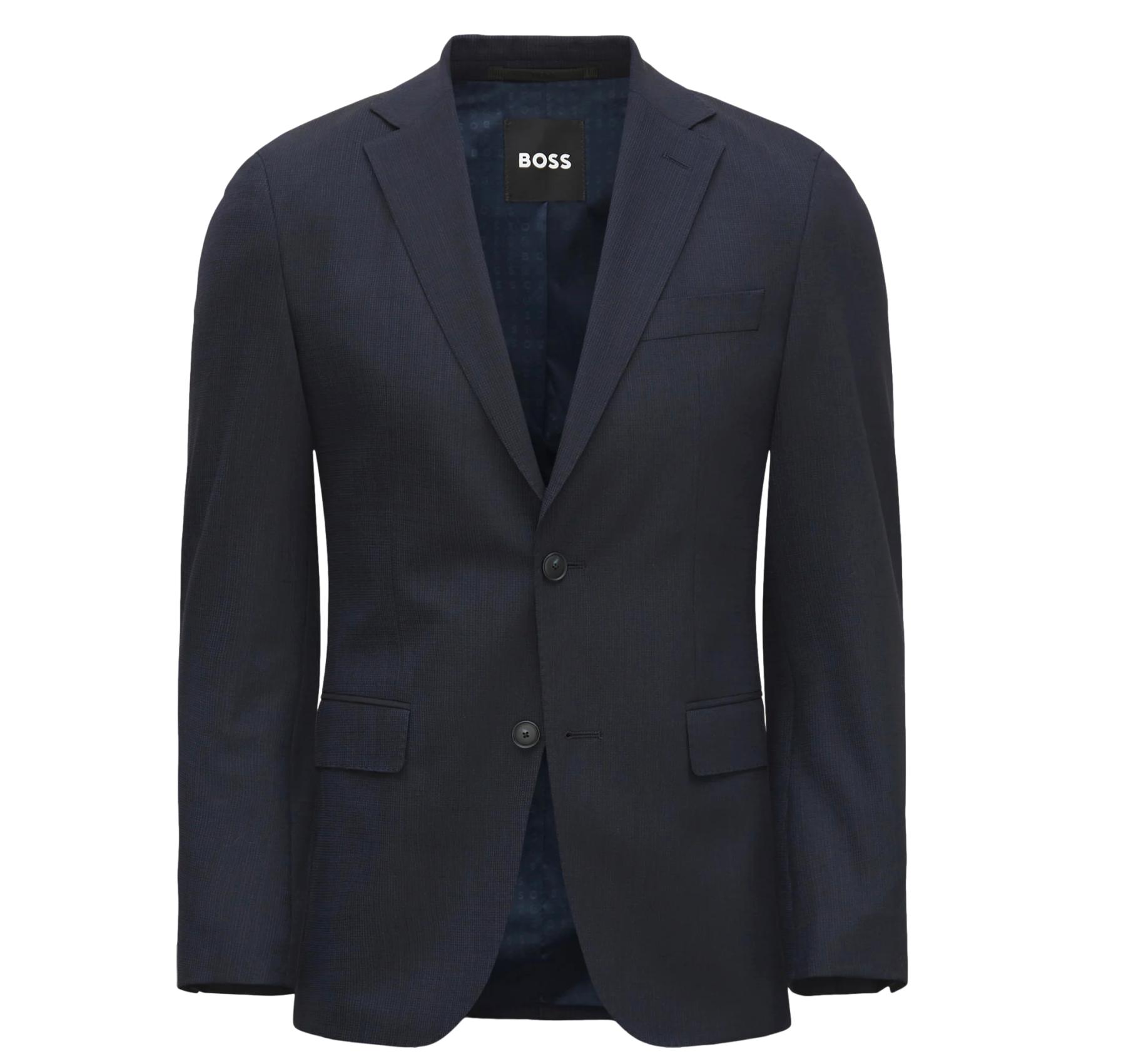 BOSS Abito Uomo Slim Fit Blu Navy P-HUGE 50561863 Tessuto Stretch