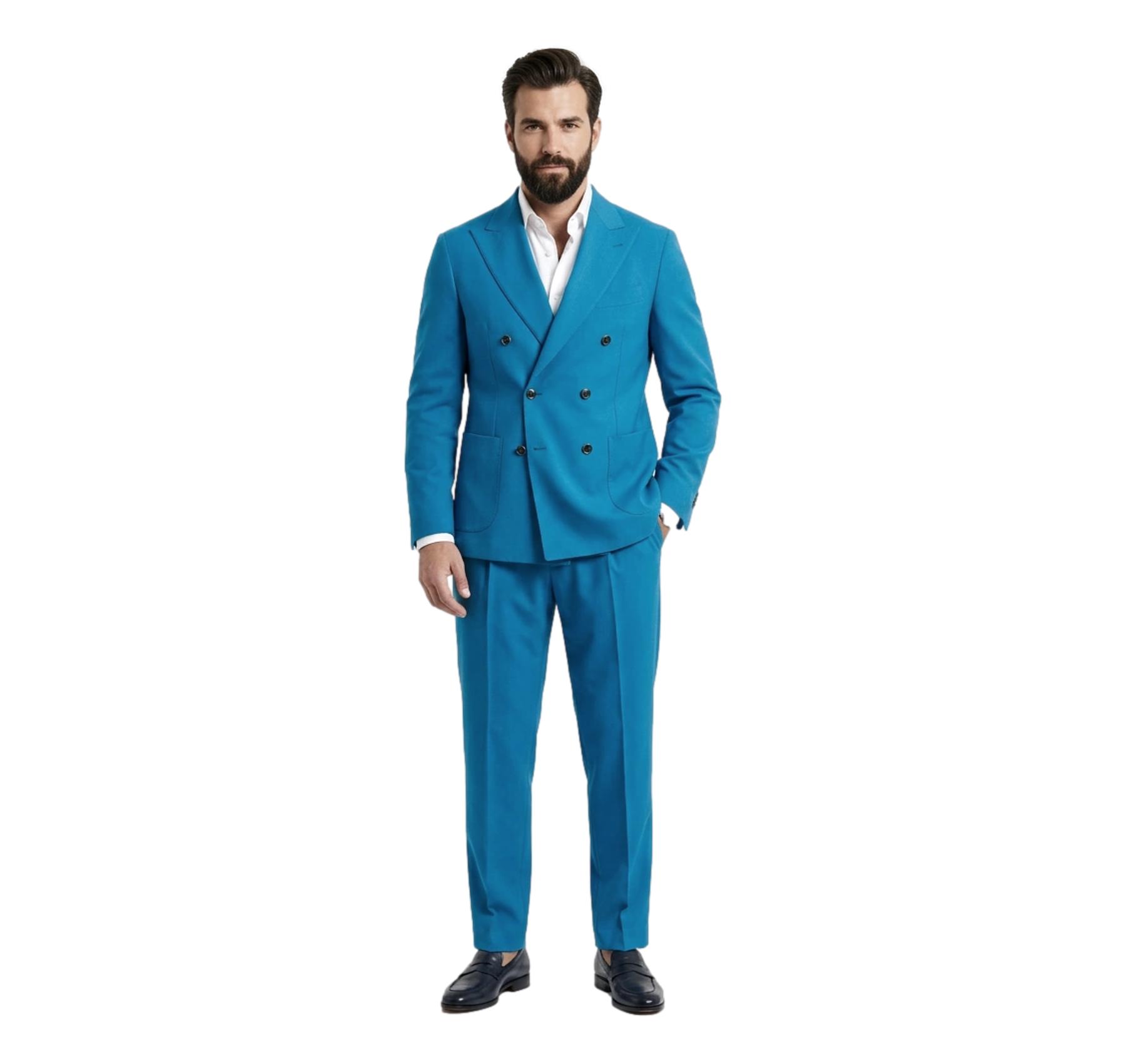 SIMBOLS Abito Uomo Doppiopetto Azzurro Drop 7 Elasticizzato Made in Italy Elegante