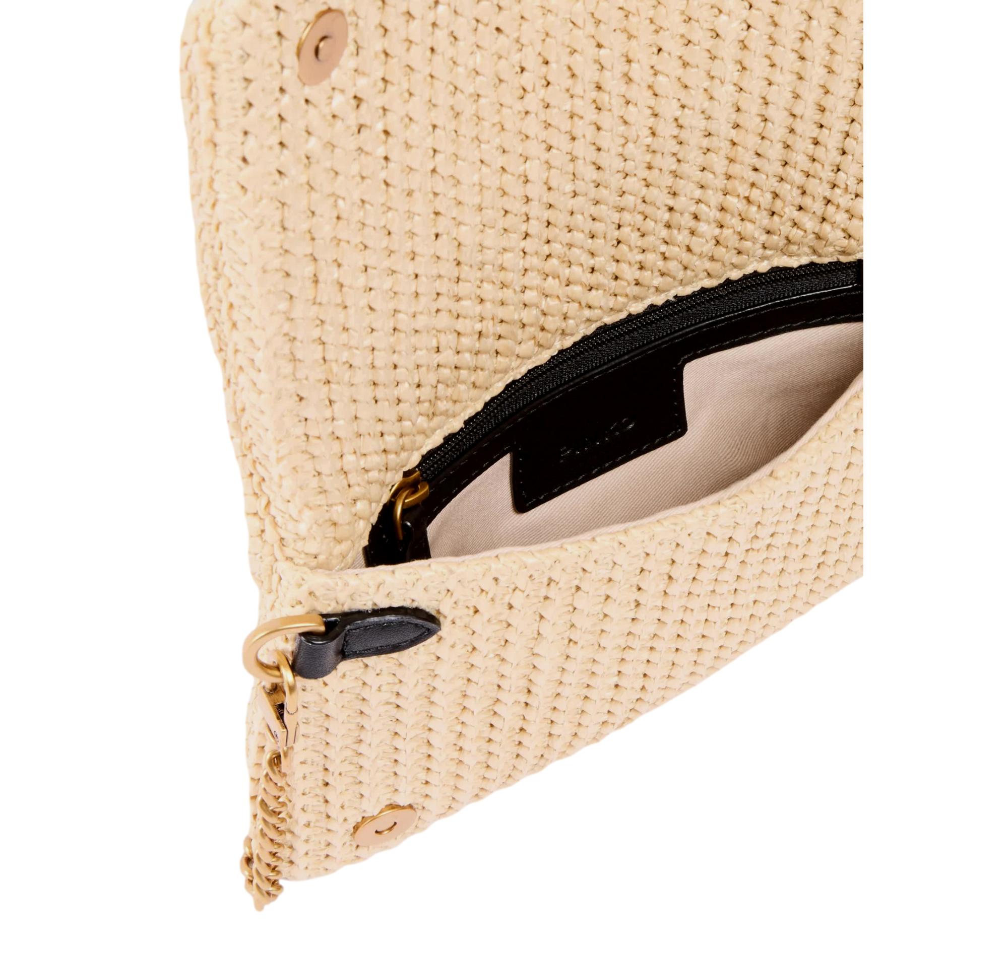 PINKO Pochette Donna a Tracolla Click Soft Horizontal Mini Rafia e Pelle 106023 Colore Beige C24Q