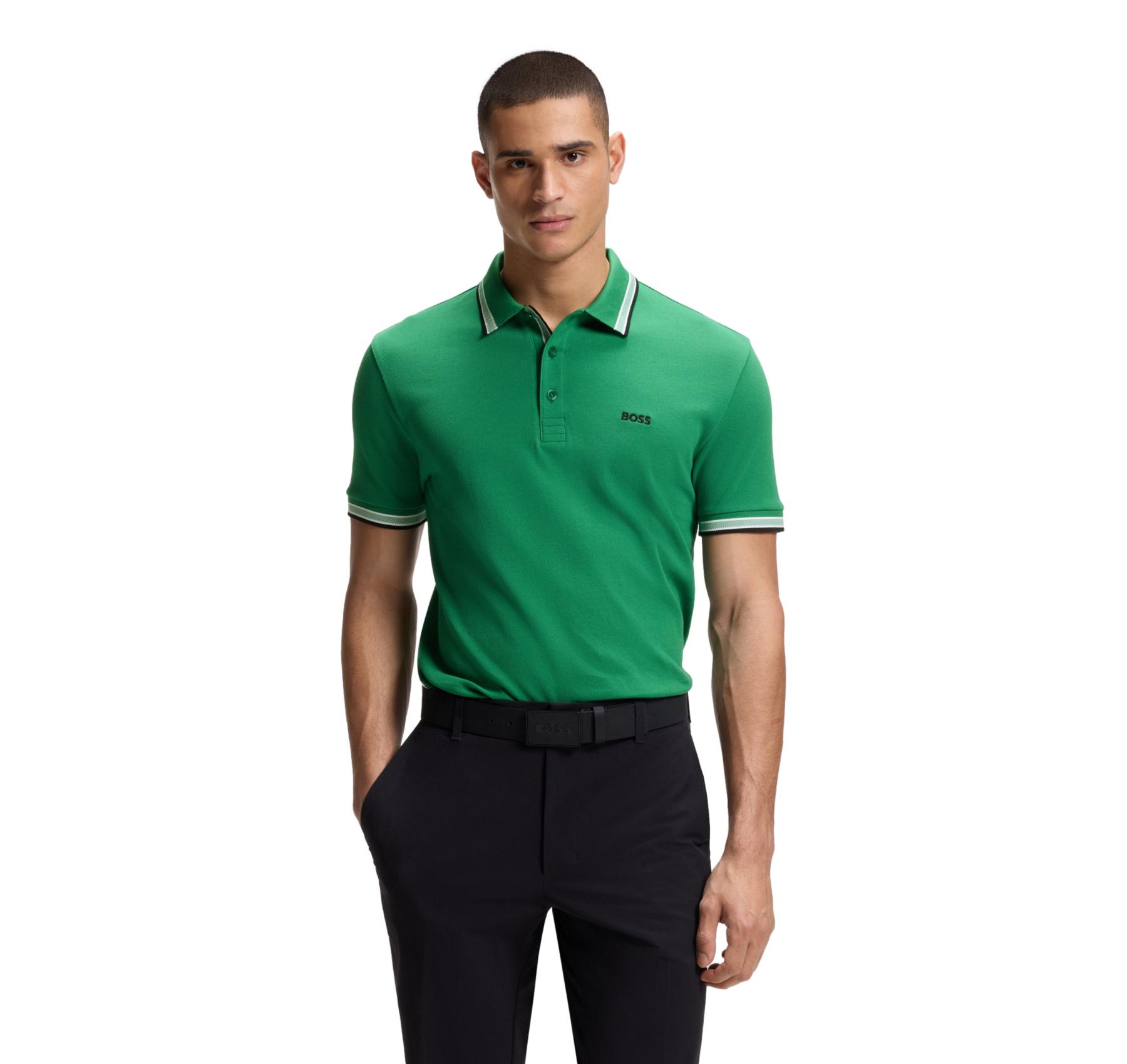 BOSS Polo Uomo Paddy In Pique Di Cotone Regular Fit 50469055 Colore Verde