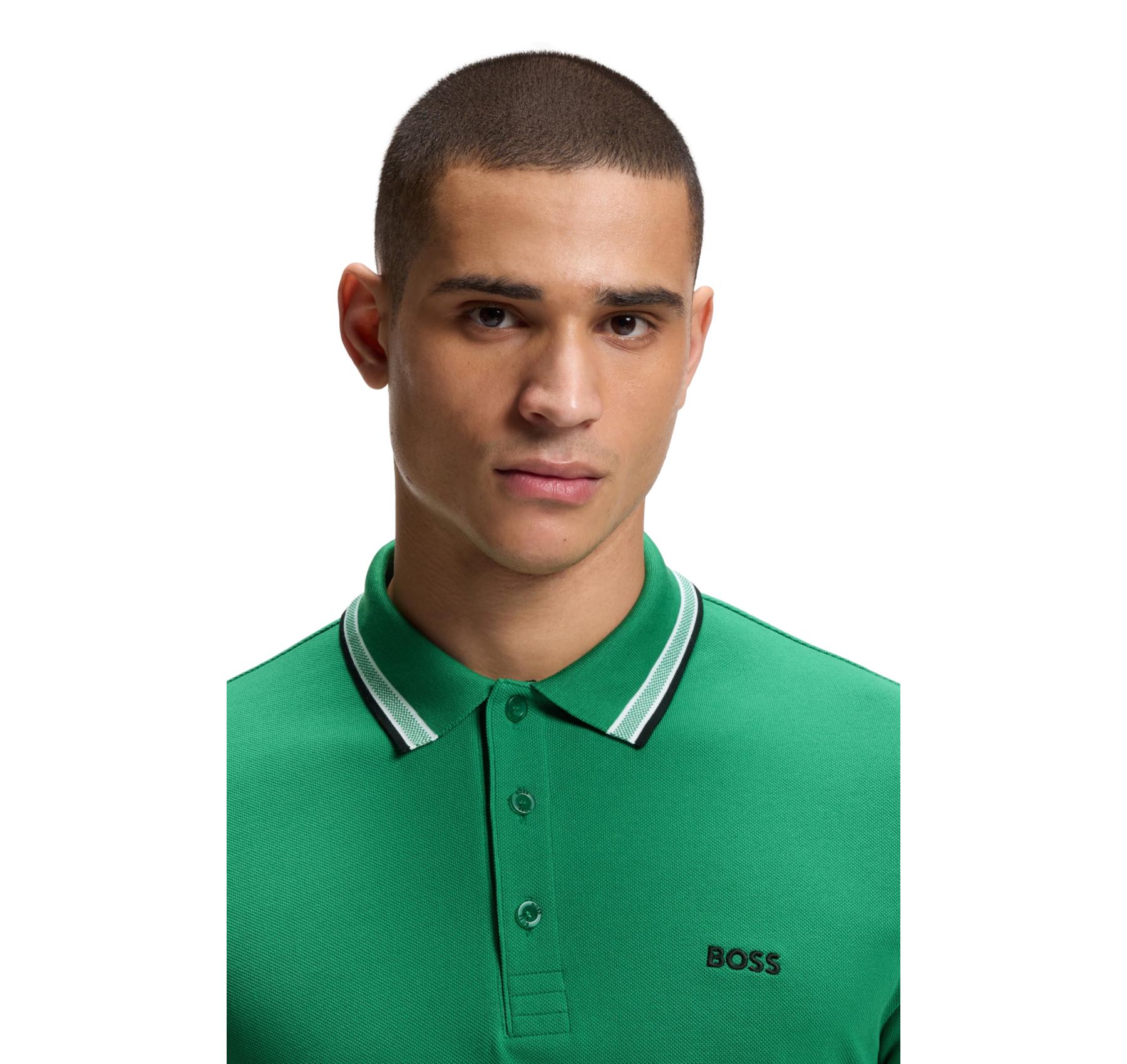 BOSS Polo Uomo Paddy In Pique Di Cotone Regular Fit 50469055 Colore Verde