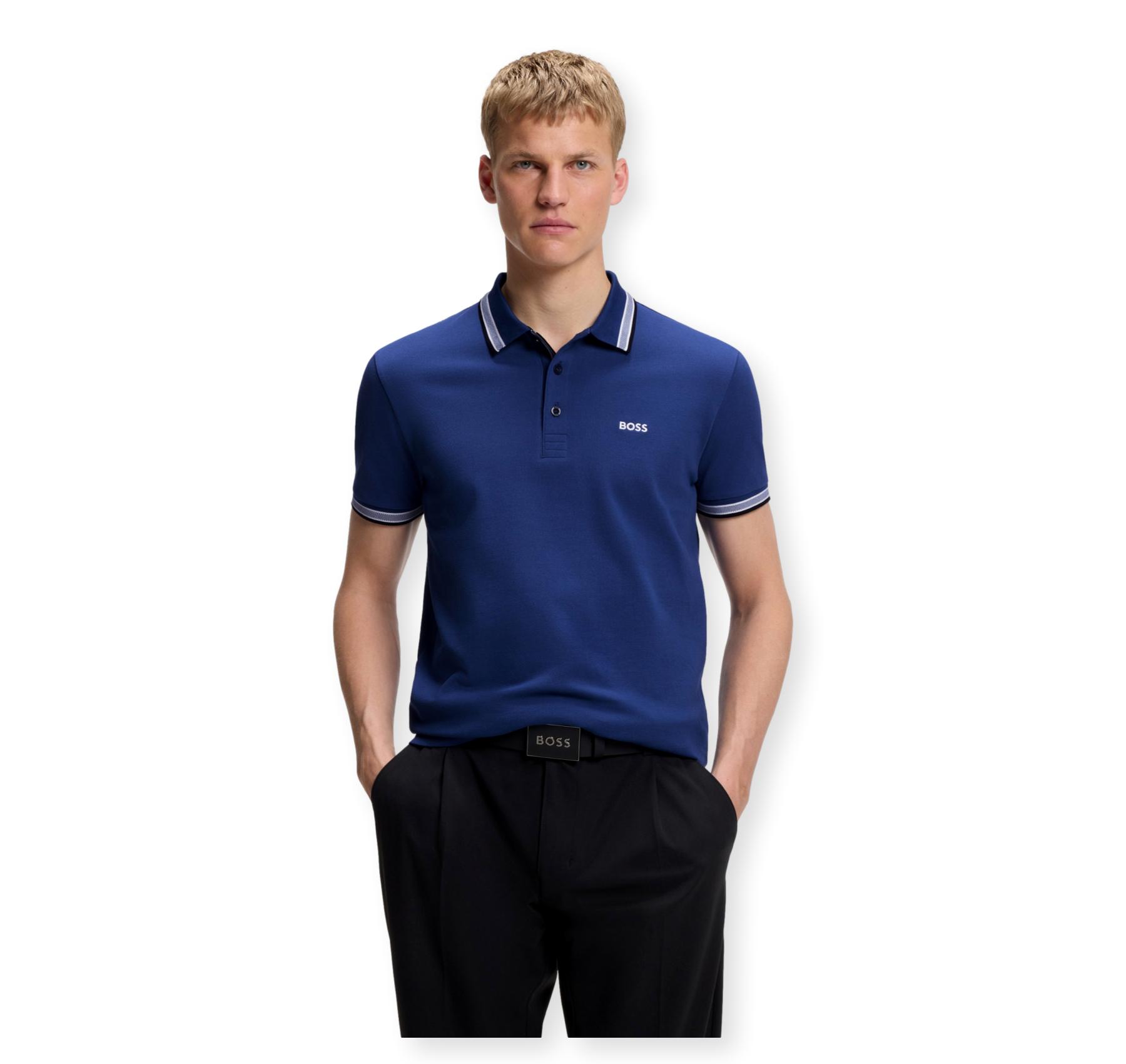 BOSS Polo Uomo Paddy In Pique Di Cotone Regular Fit 50469055 Colore Blu Scuro