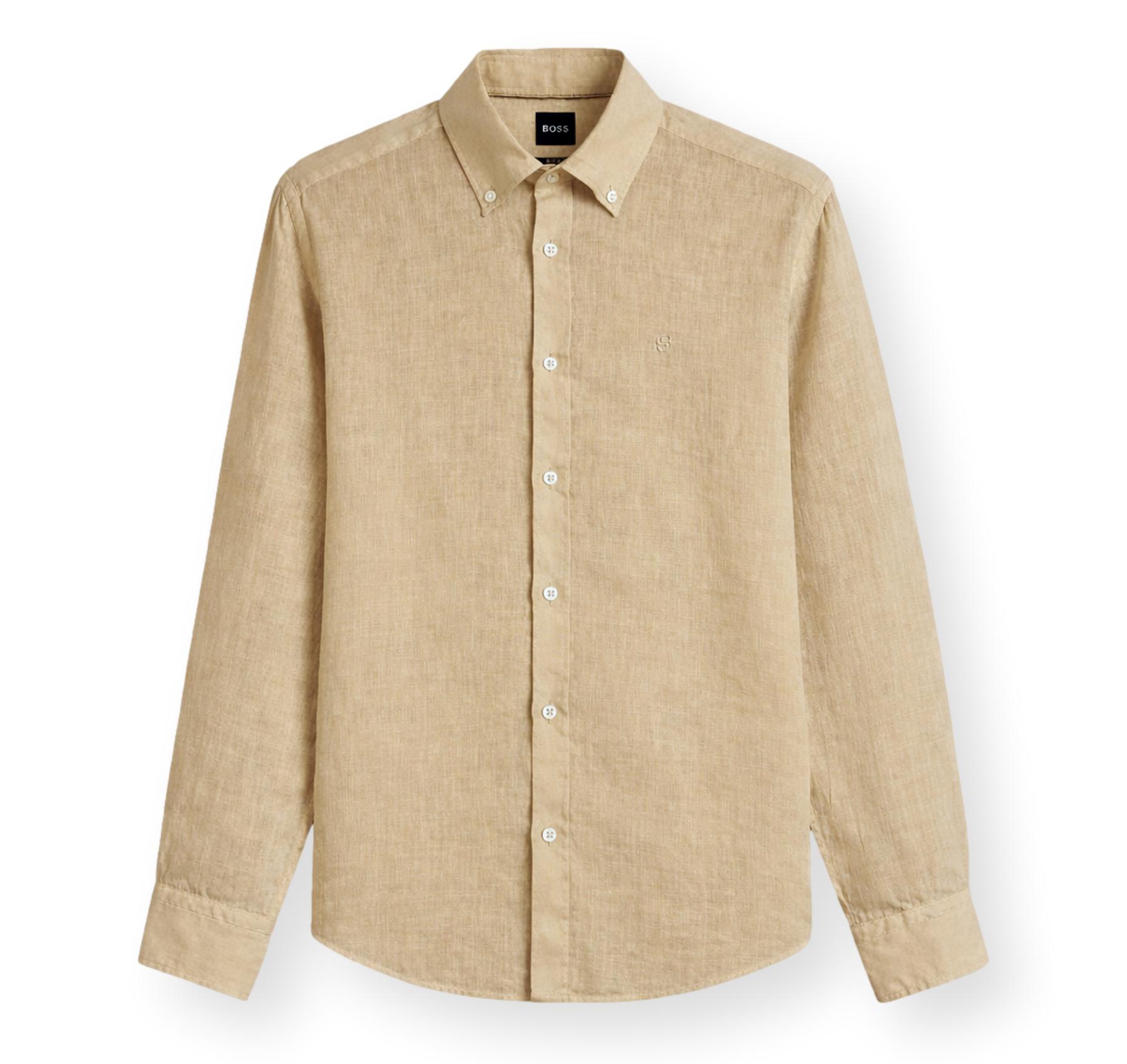 BOSS Camicia Uomo Button Down Regular Fit In Lino H LIAM BD E C1 261 50556077 Colore Beige