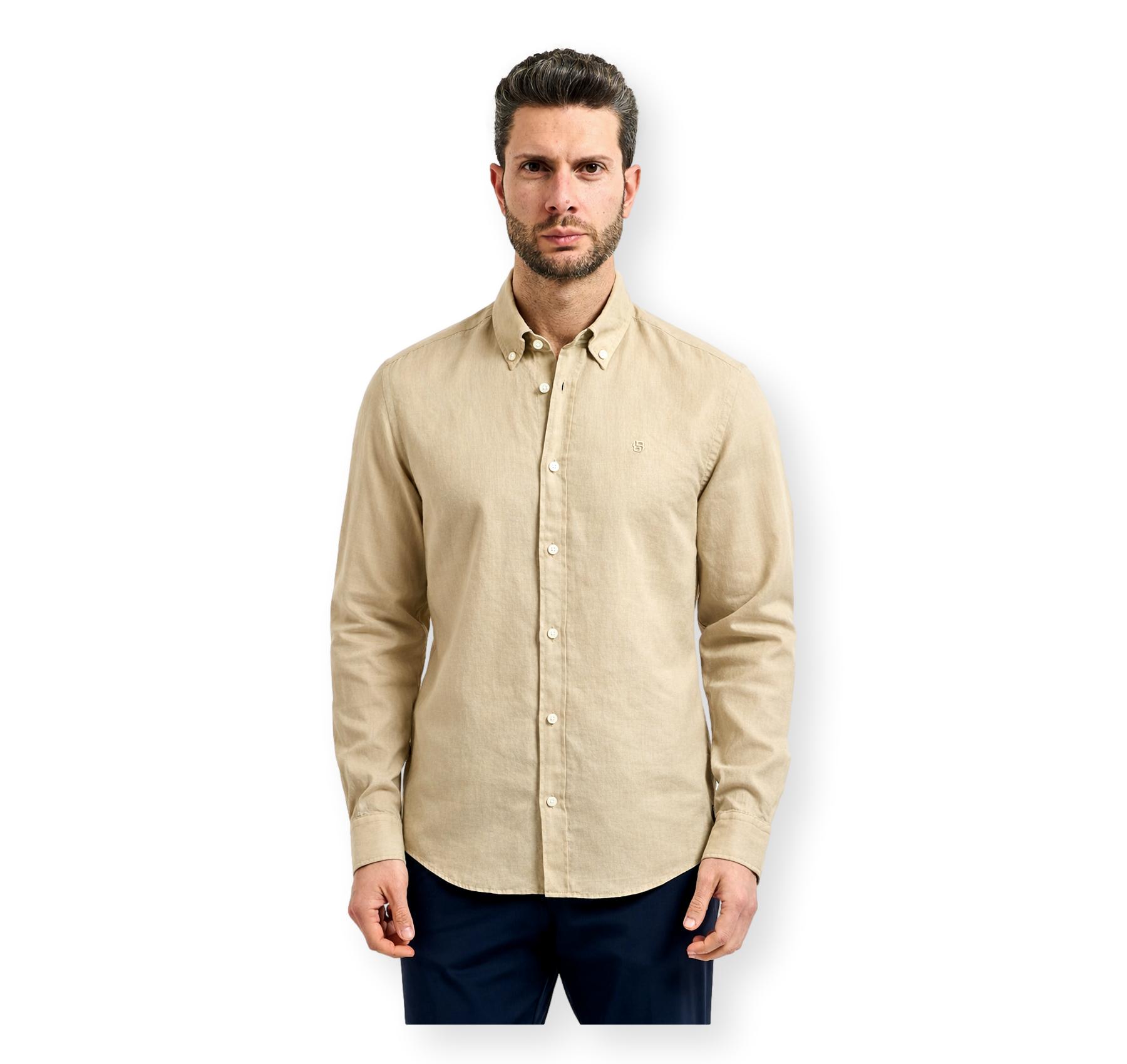 BOSS Camicia Uomo Button Down Regular Fit In Lino H LIAM BD E C1 261 50556077 Colore Beige
