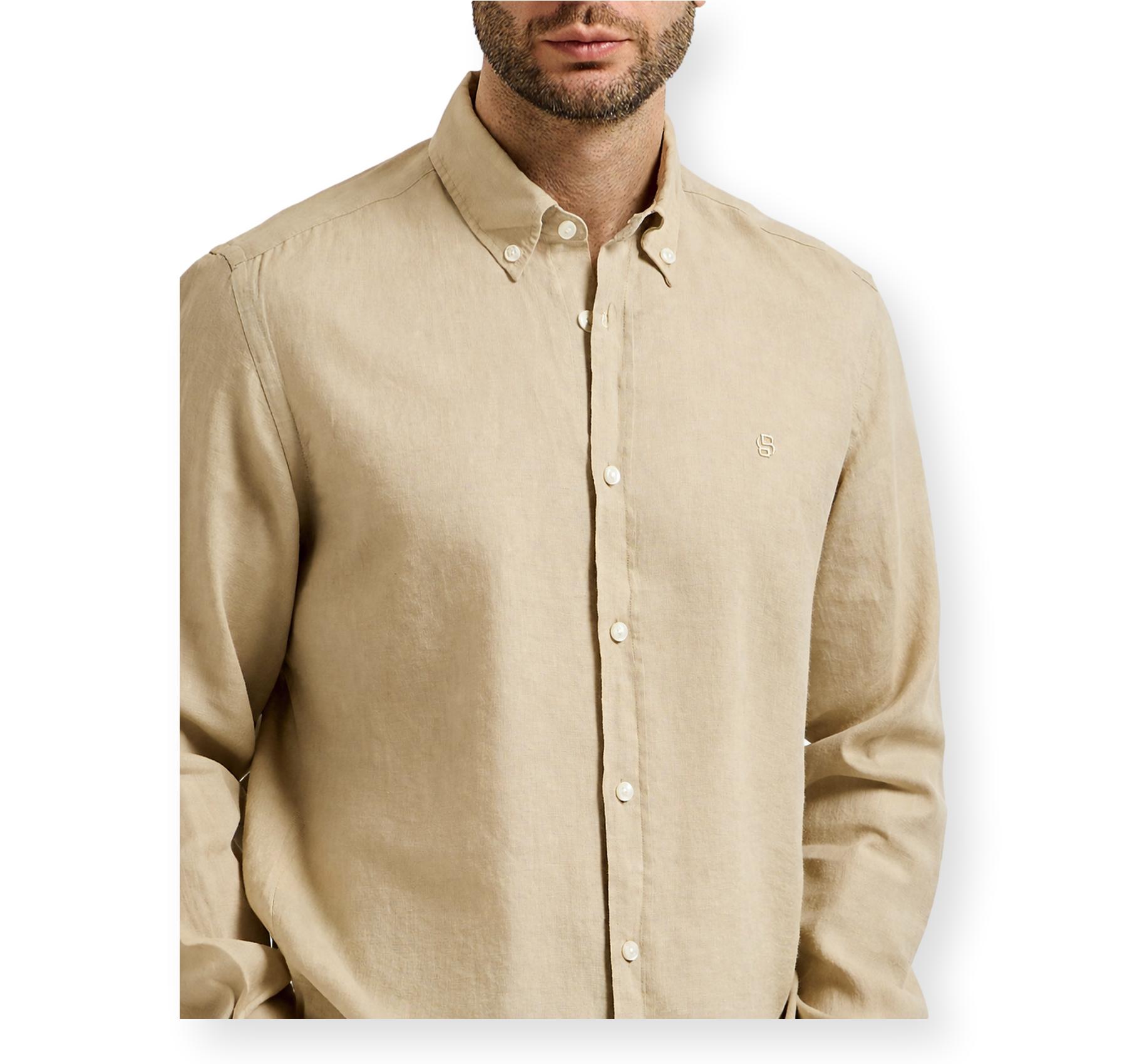 BOSS Camicia Uomo Button Down Regular Fit In Lino H LIAM BD E C1 261 50556077 Colore Beige