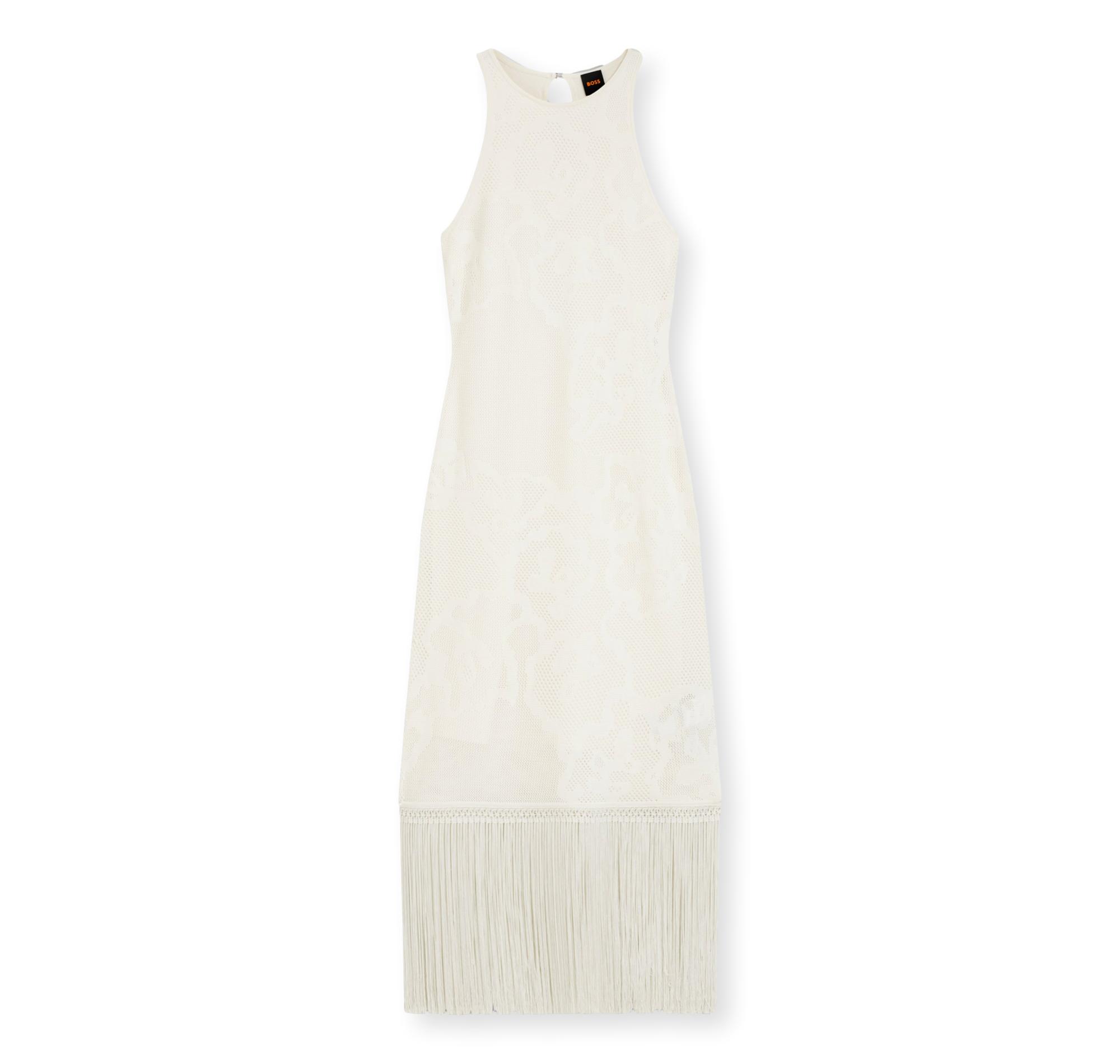 BOSS Vestito Donna Slim Fit Con Motivo Floreale e Orlo Con Frange C Farseille 50559734 Colore Avorio