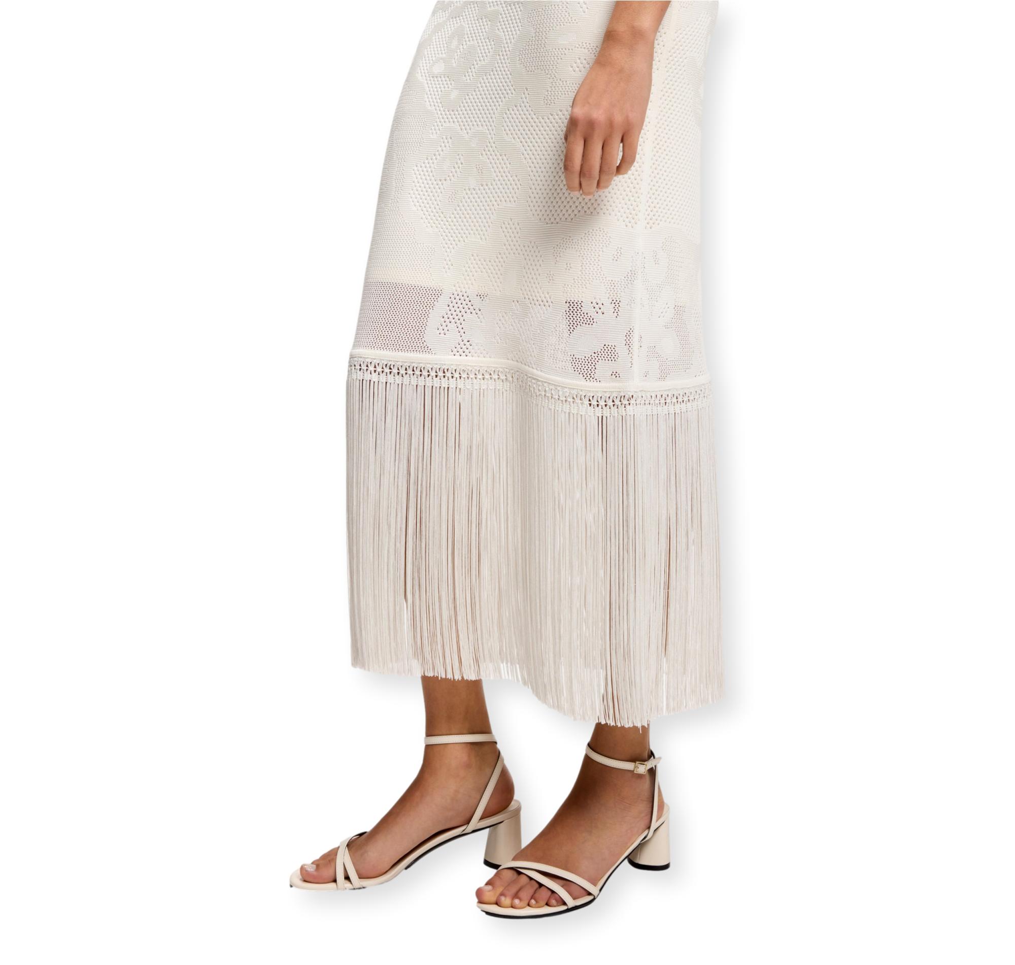 BOSS Vestito Donna Slim Fit Con Motivo Floreale e Orlo Con Frange C Farseille 50559734 Colore Avorio