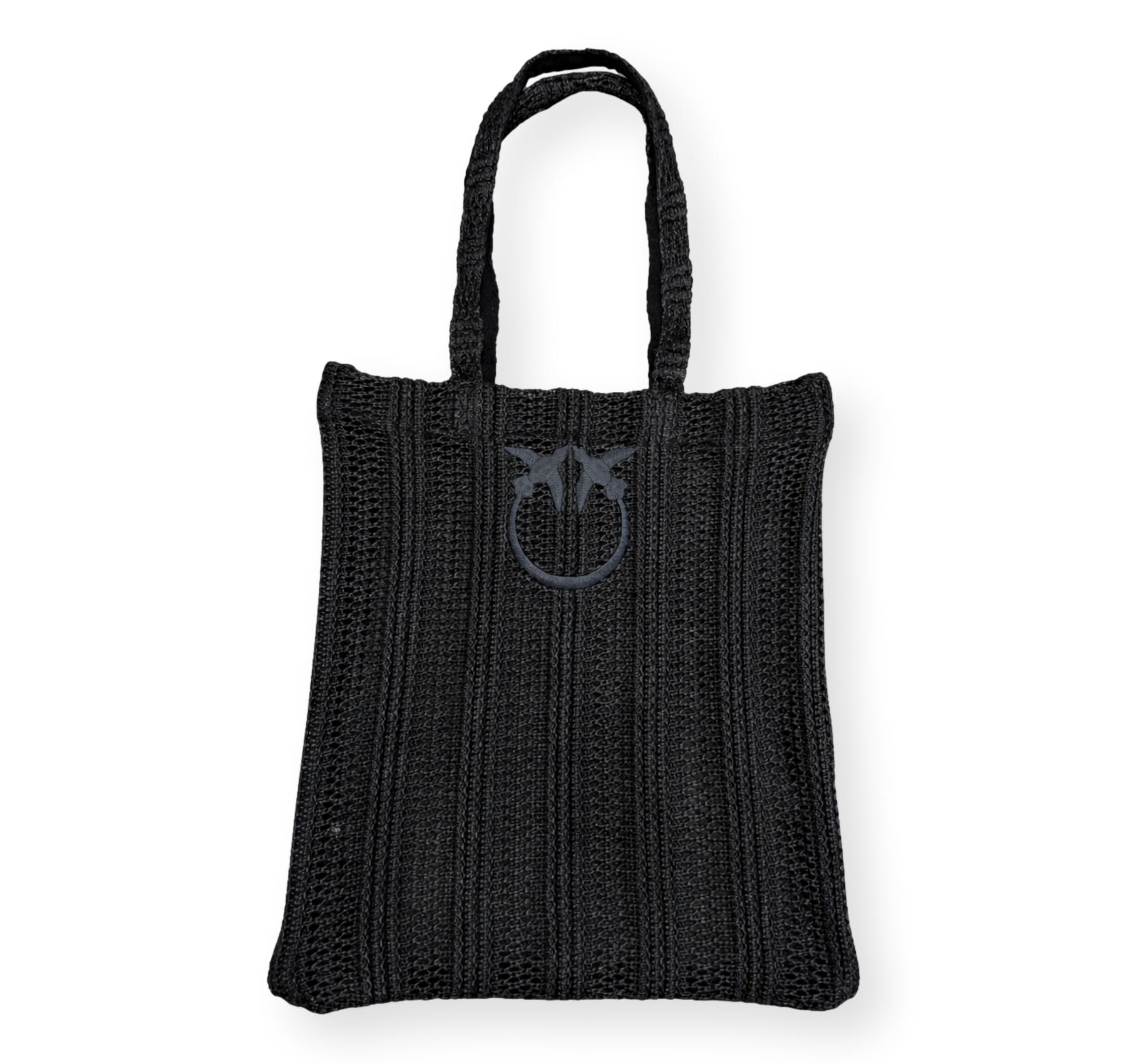 PINKO Borsa Donna Easy Tote Bag In Raffia E Rete 106728 Colore Nero Z99