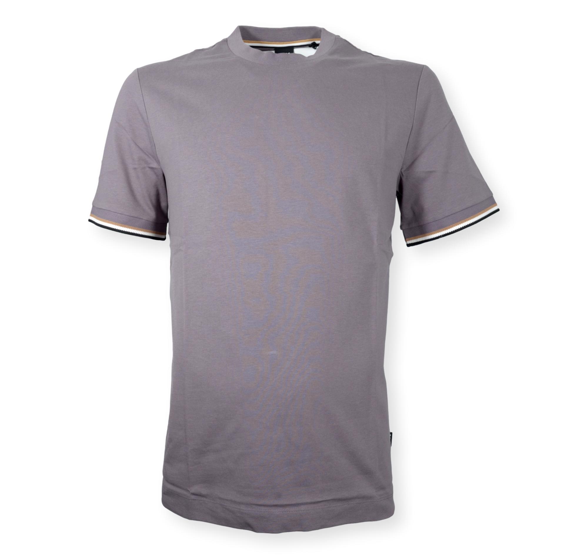BOSS T Shirt Uomo In Jersey Di Cotone Con Righe Sul Fondo Manica Thompson 04 50501097 Colore Grigio