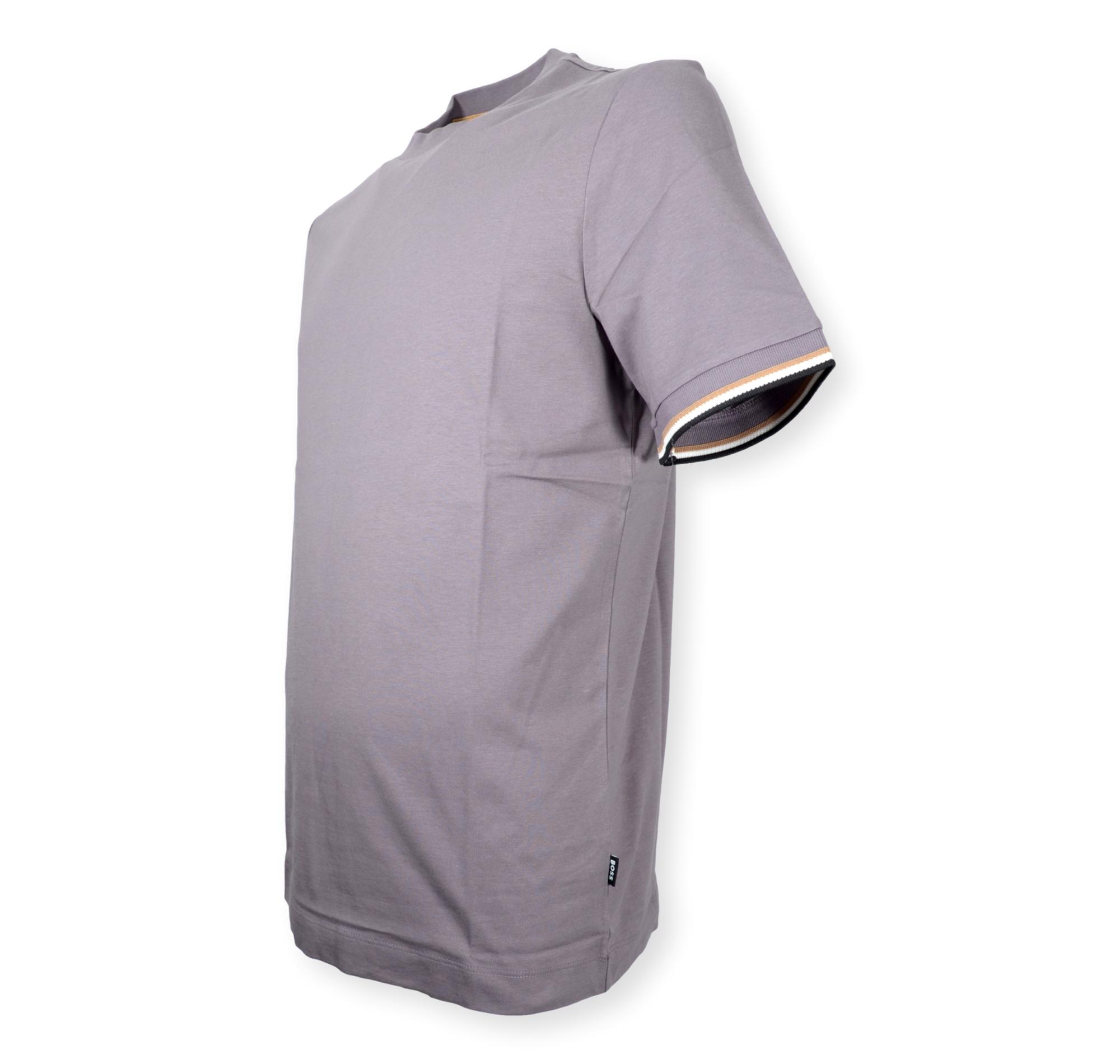 BOSS T Shirt Uomo In Jersey Di Cotone Con Righe Sul Fondo Manica Thompson 04 50501097 Colore Grigio